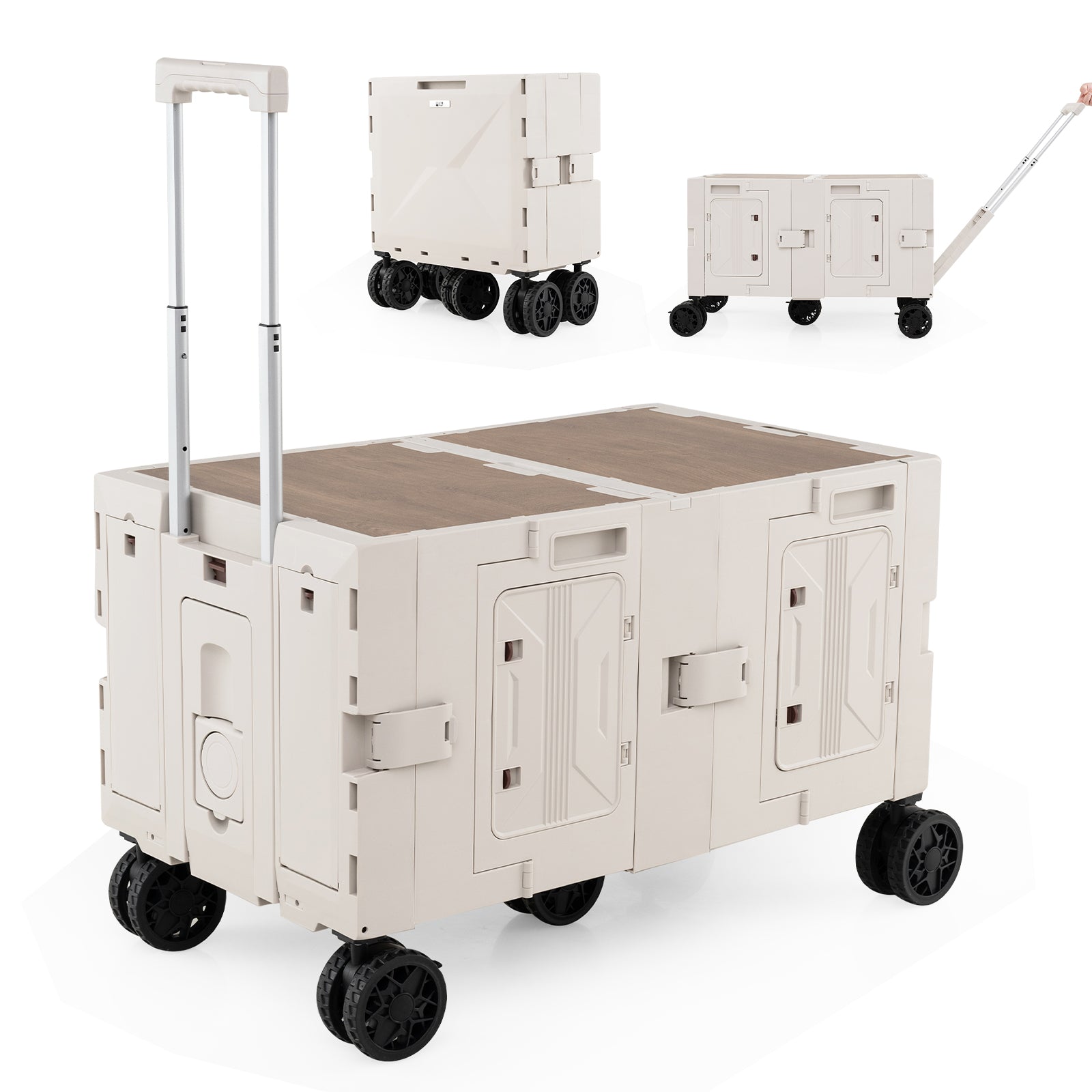 Large Foldable Utility Cart with 2-Tier Storage Crates and Telescoping Handle - Energize Trek