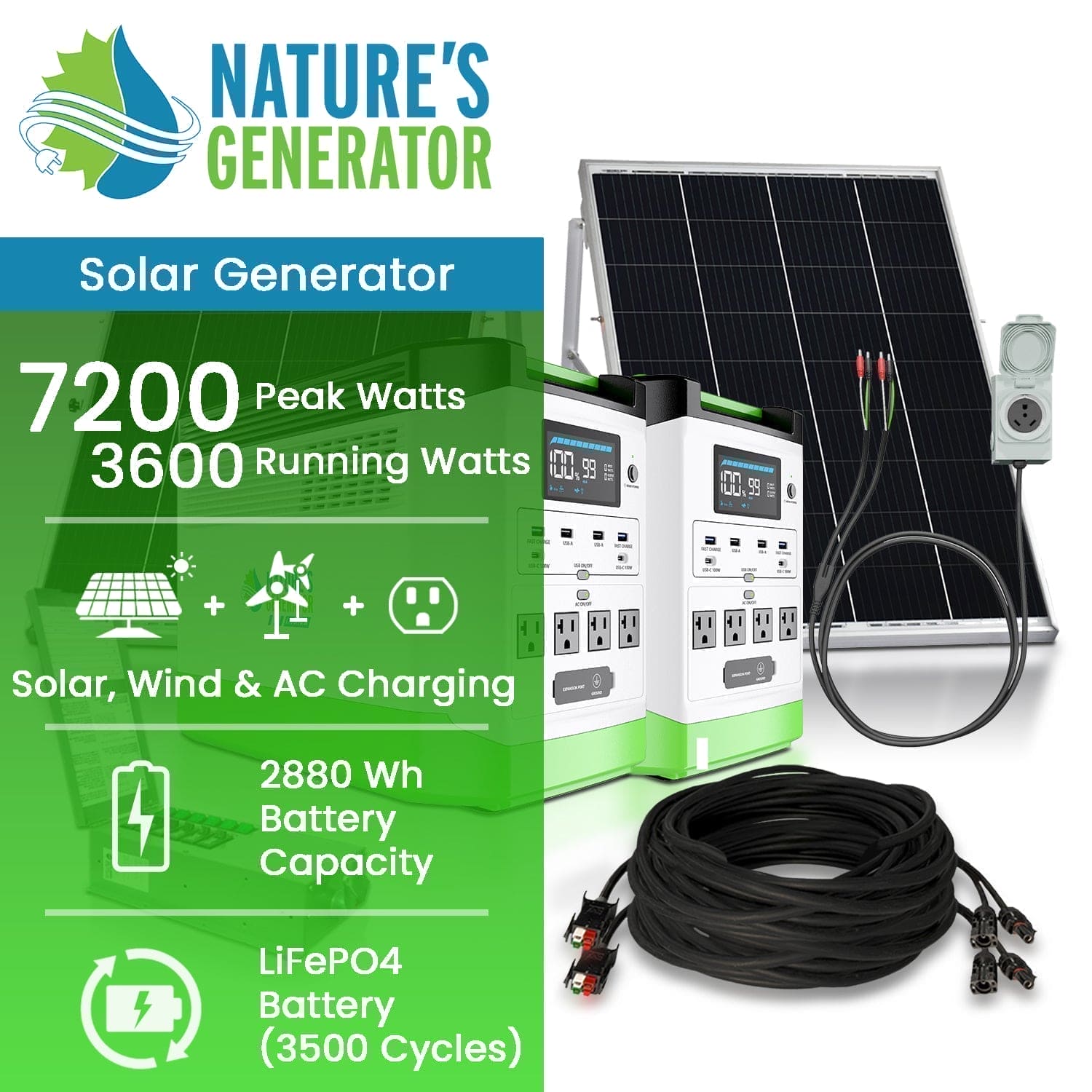 Nature's Generator Lithium 1800 Solar Generator and Transfer Switch - Energize Trek