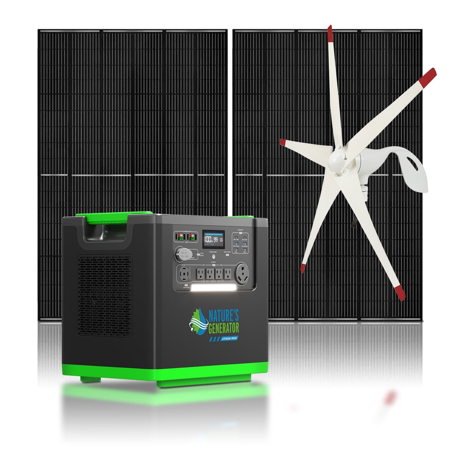 Nature's Generator Lithium 6000 with Solar Panels and Wind Turbine - Energize Trek