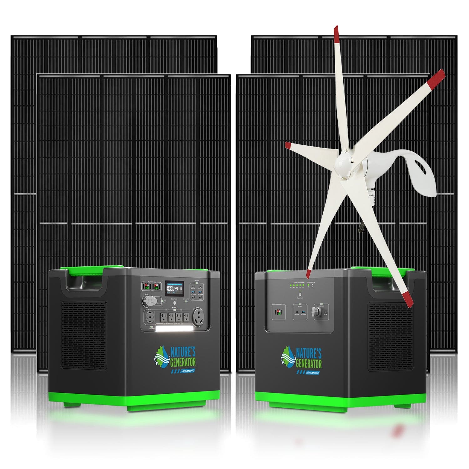 Nature's Generator Lithium 6000 with Solar Panels and Wind Turbine - Energize Trek