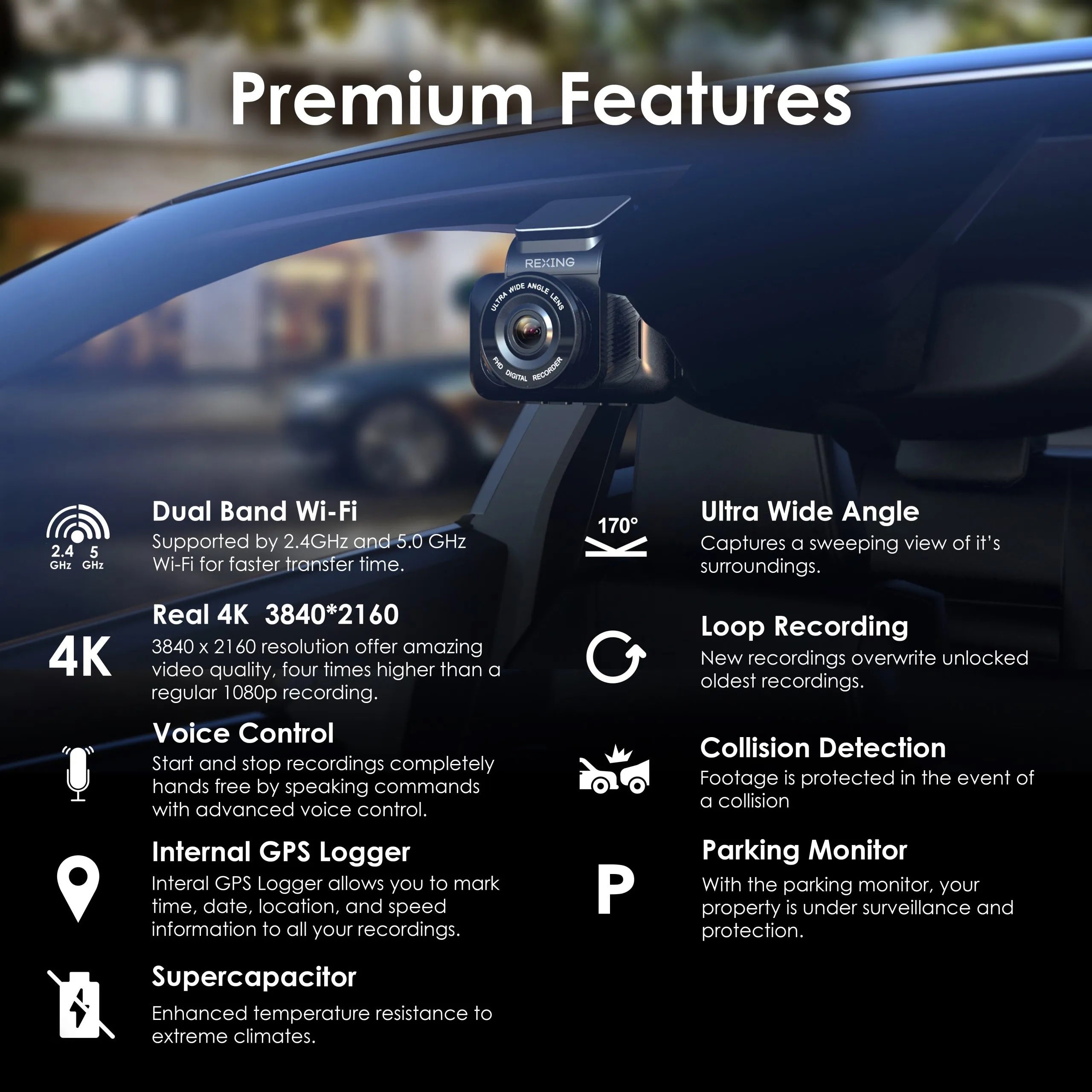 Rexing V55 Dash Cam – 4K Modular Capabilities, 5.0 GHz Wi-Fi, and GPS Car Dash Camera Recorder - Energize Trek