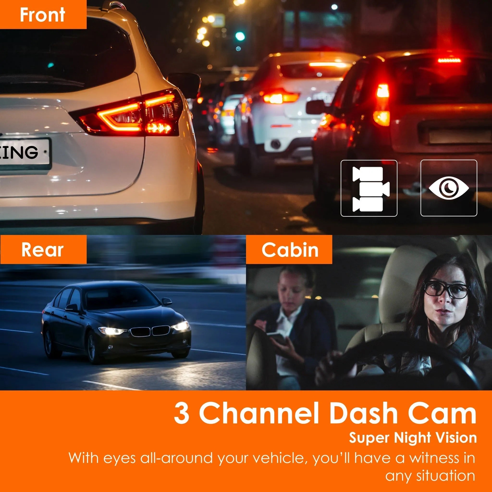 Rexing V33 3 Channel 1440p+1440p+1440p Front, Cabin and Rear Camera Dashcam with Built-in Wi-Fi & GPS - Energize Trek