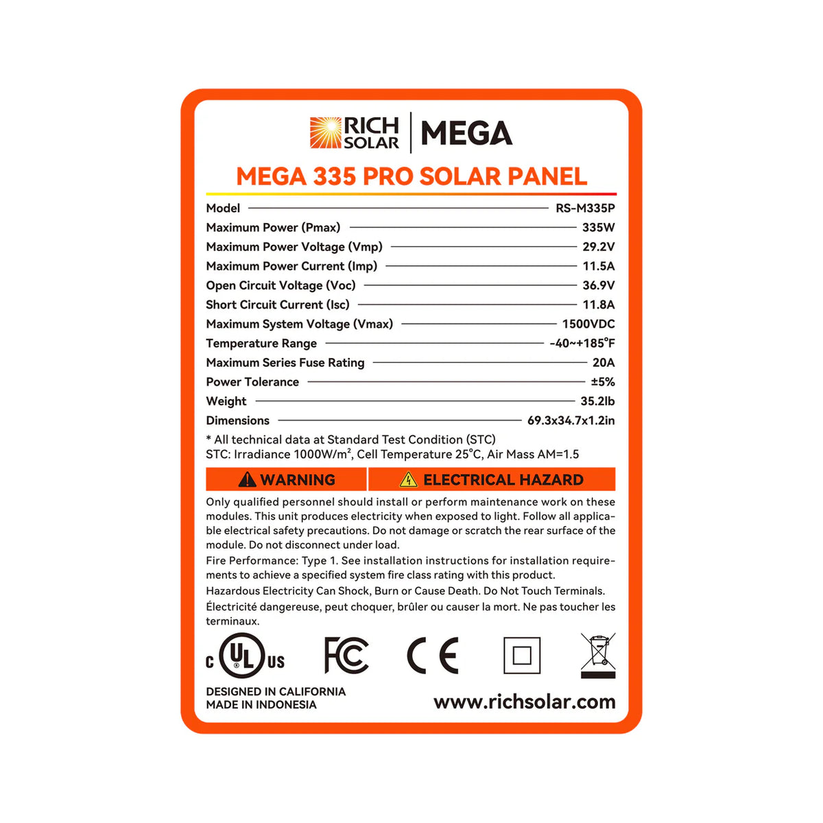 MEGA 335 PRO | 335 Watt Solar Panel | Premium Grid-tie or Off-grid Solar Panel for Residential, Commercial, Agriculture | 25-Year Output Warranty | UL Certified ( 8 Panels ) - Energize Trek
