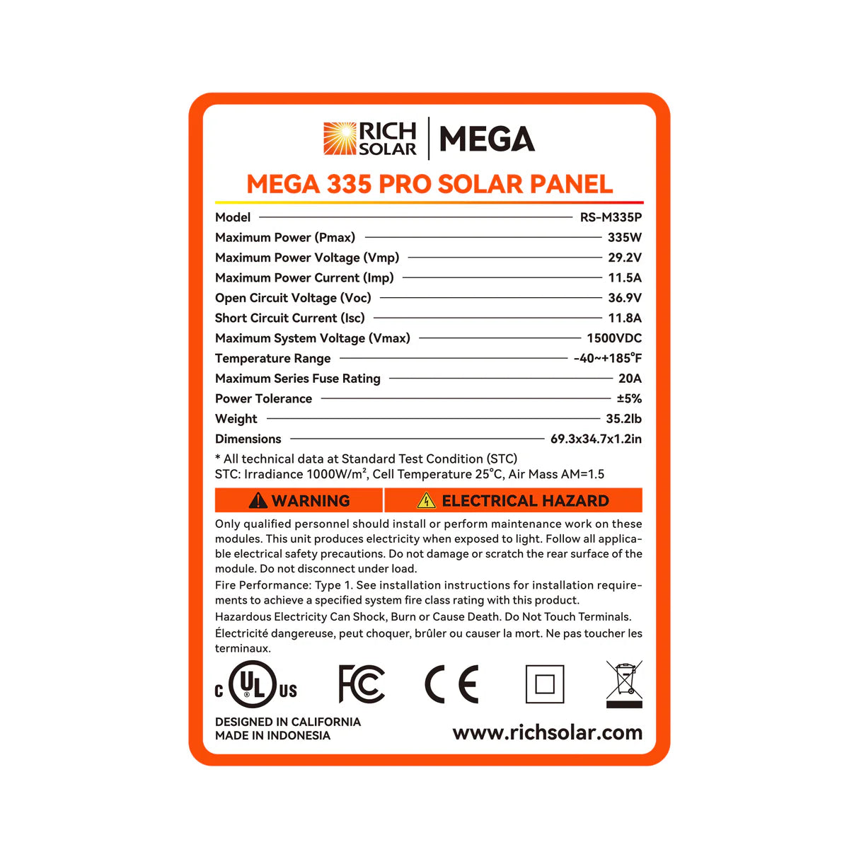 MEGA 335 PRO | 335 Watt Solar Panel | Premium Grid-tie or Off-grid Solar Panel for Residential, Commercial, Agriculture | 25-Year Output Warranty | UL Certified ( 8 Panels ) - Energize Trek
