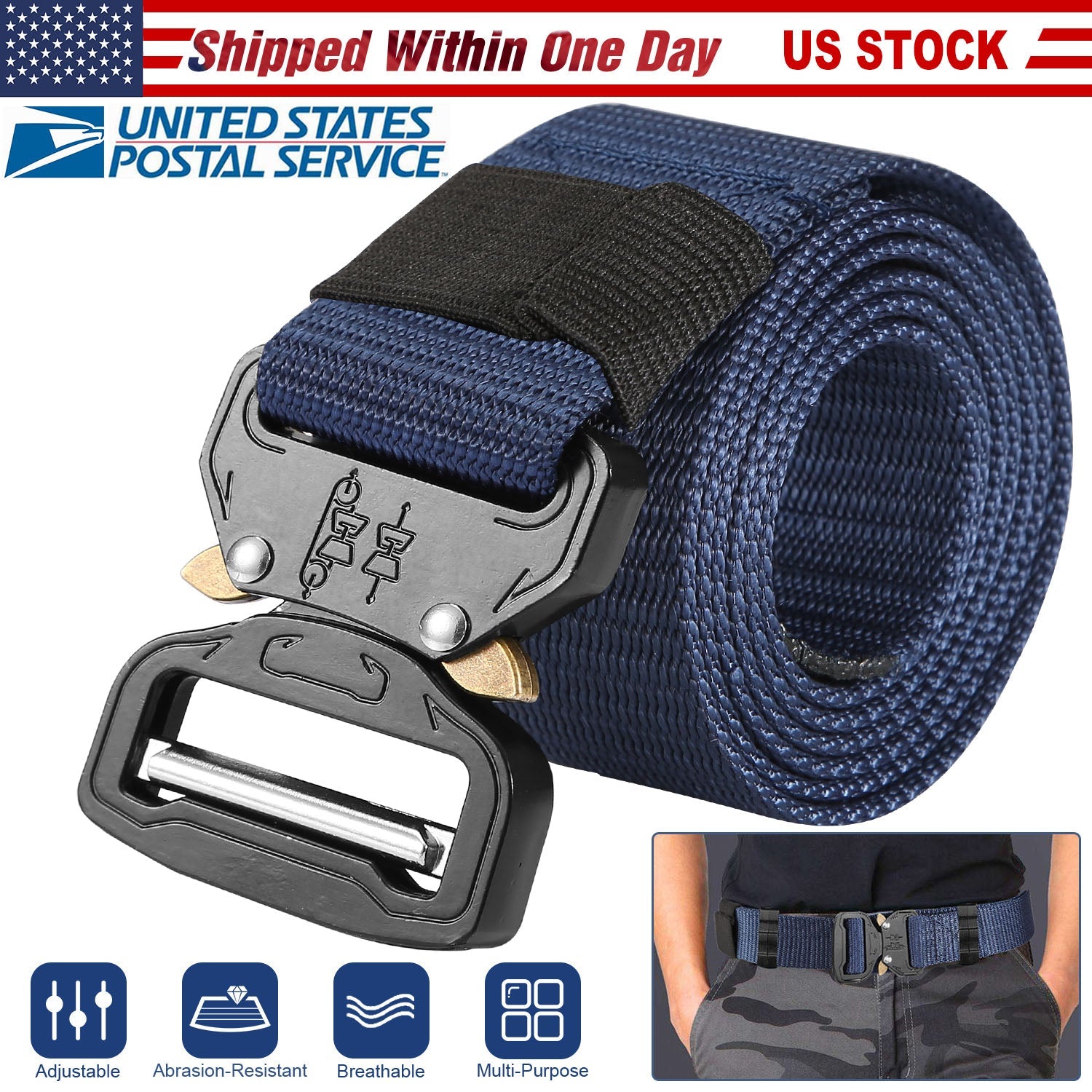 Men Military Belt Adjustable Tactical Belt Combat Waistband w/Metal Buckle Nylon Training Belt - Energize Trek