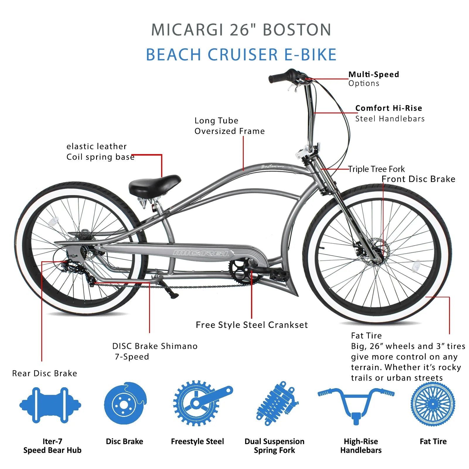 Micargi Boston GT7 Stretch Cruiser Bicycle - Energize Trek