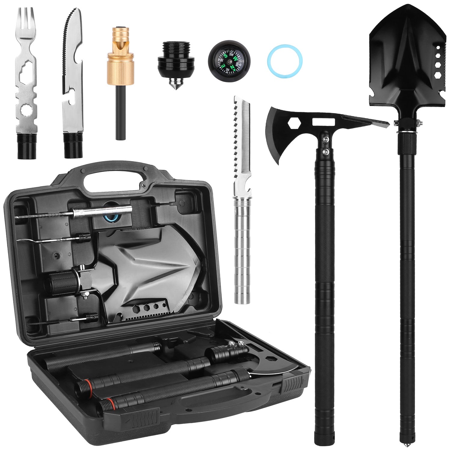 Multifunctional Shovel Axe Set Camping Survival Shovel Multitool Emergency Survival Gear with Extension Handles Carrying Box - Energize Trek