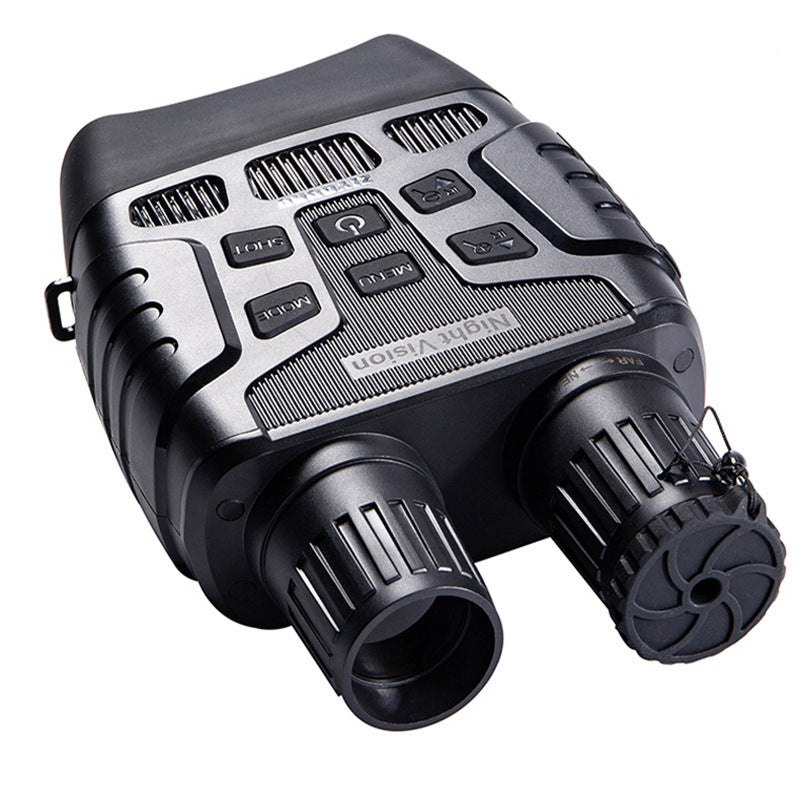 Black and silver electronic device with buttons and connectors on a white background
