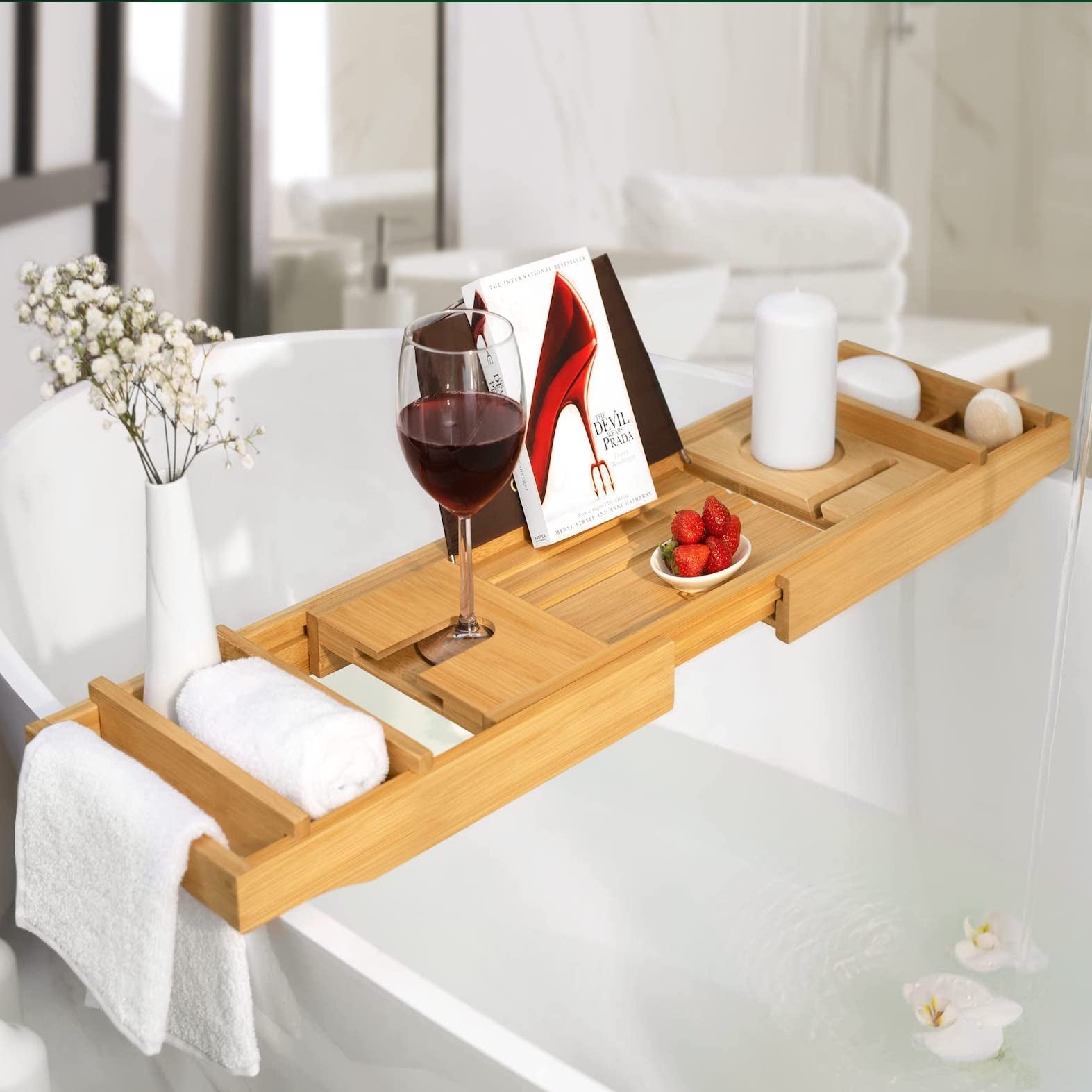 SAUNA EVOLUTION®  Natural Bamboo Bathtub Caddy - Energize Trek