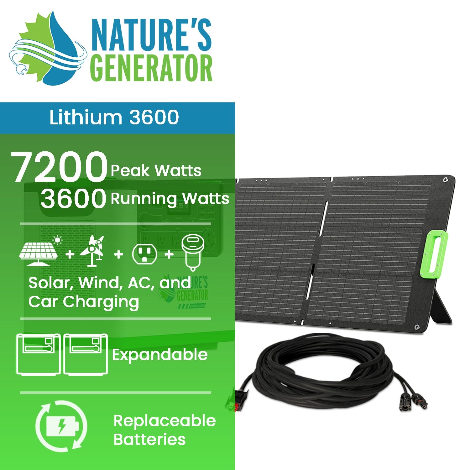 Nature's Generator Lithium 3600 Solar Generator - Energize Trek