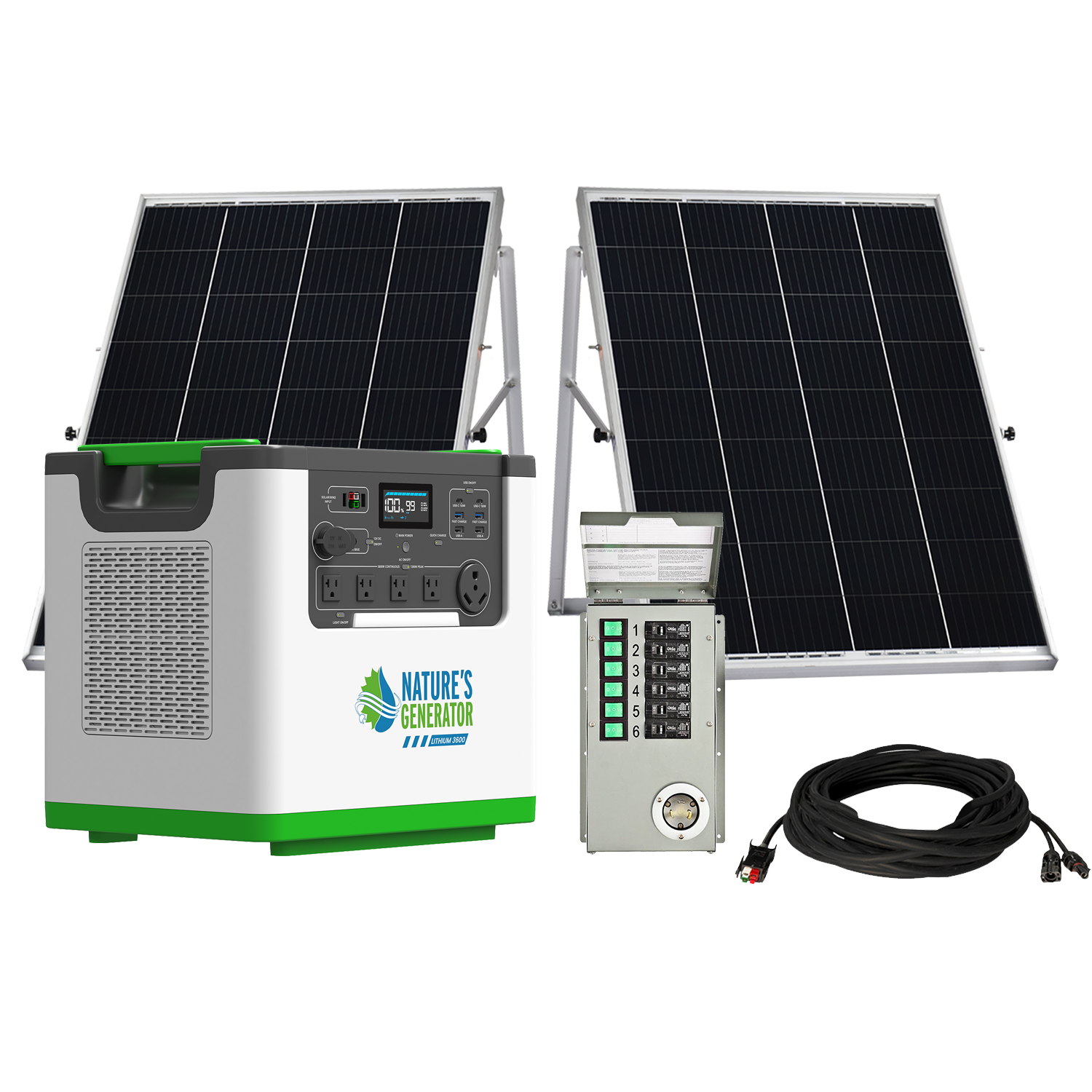 Nature's Generator Lithium 3600 Solar Generator and Transfer Switch - Energize Trek