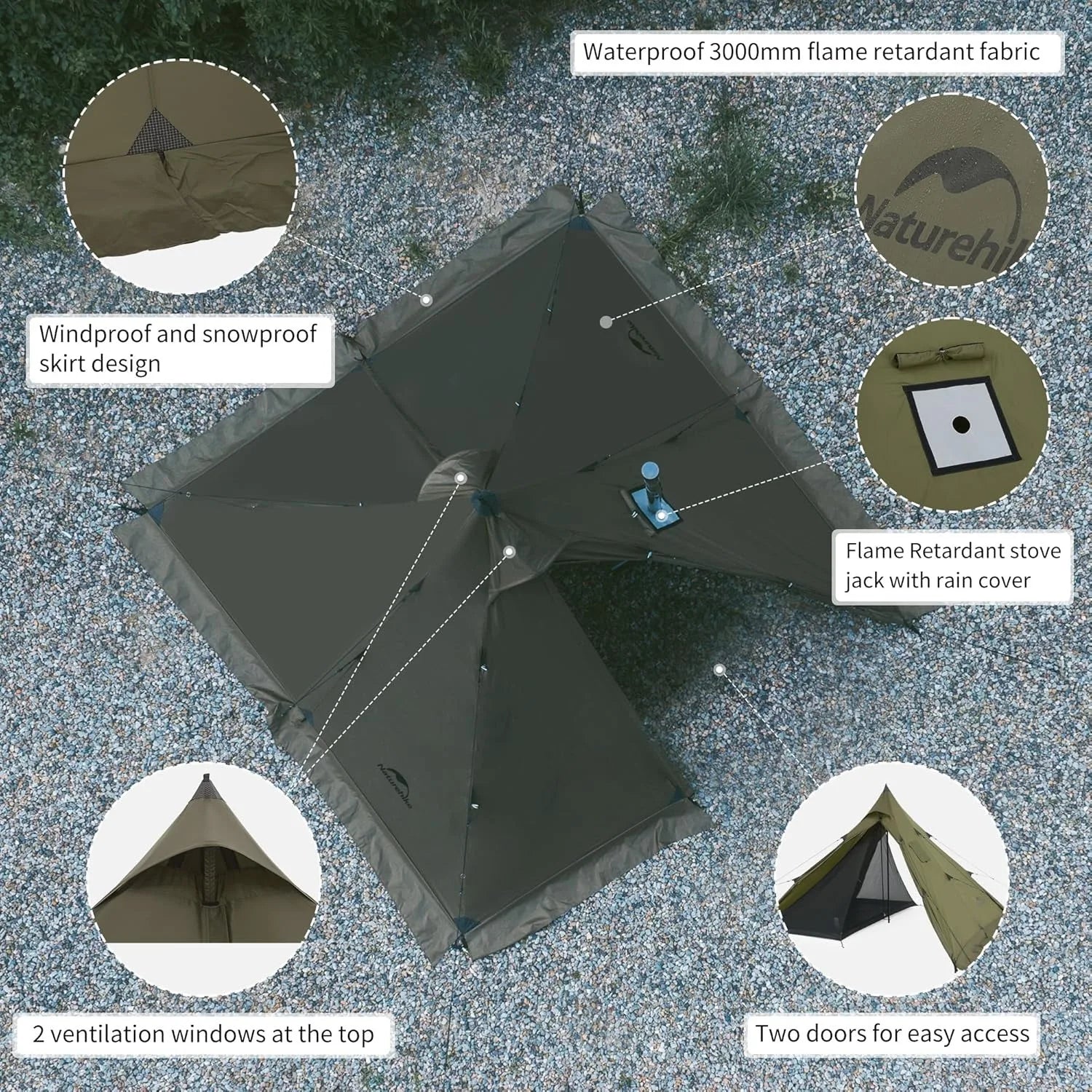 Naturehike Ultralight Camping Tent Chimney Window Teepee Pyramid - Energize Trek