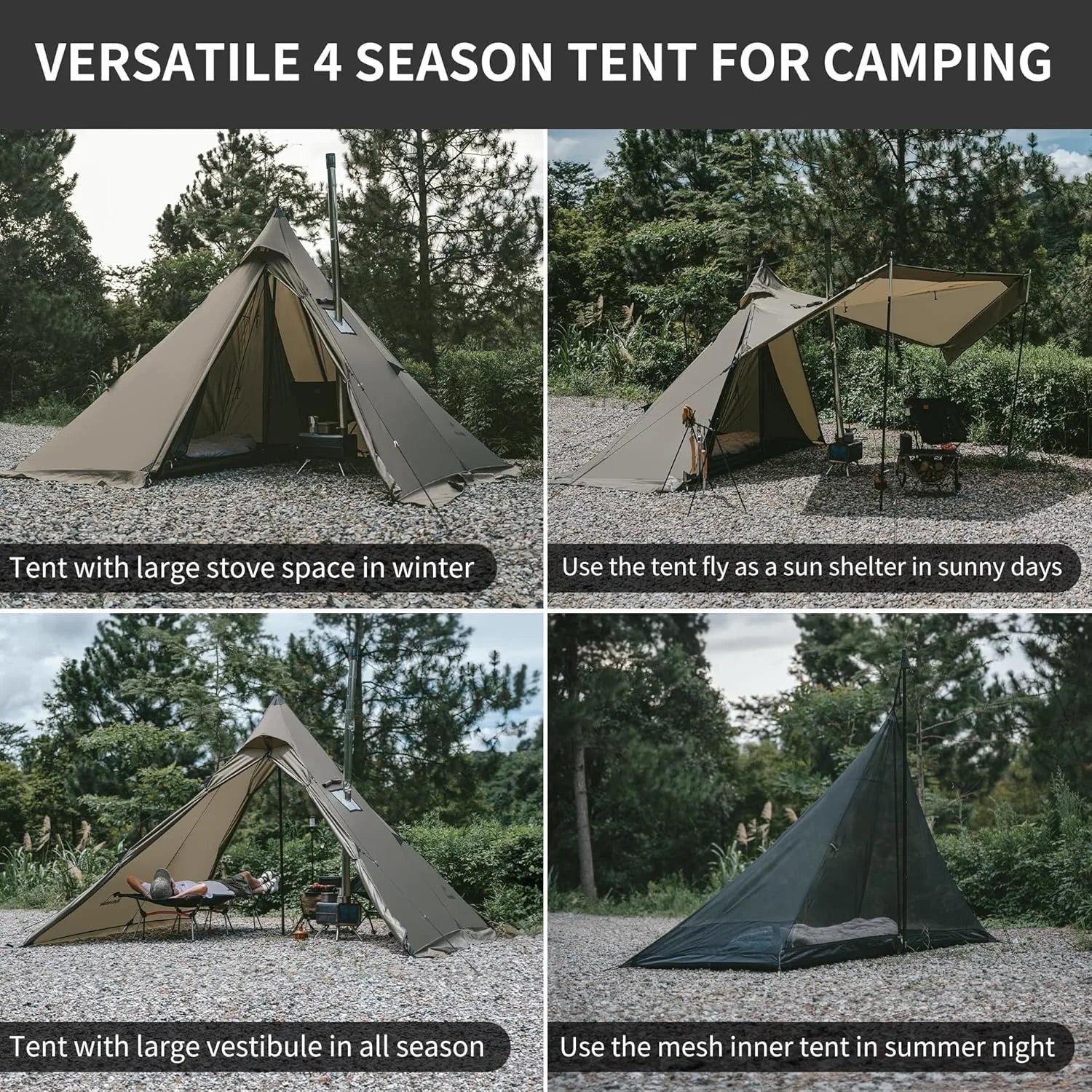 Naturehike Ultralight Camping Tent Chimney Window Teepee Pyramid - Energize Trek