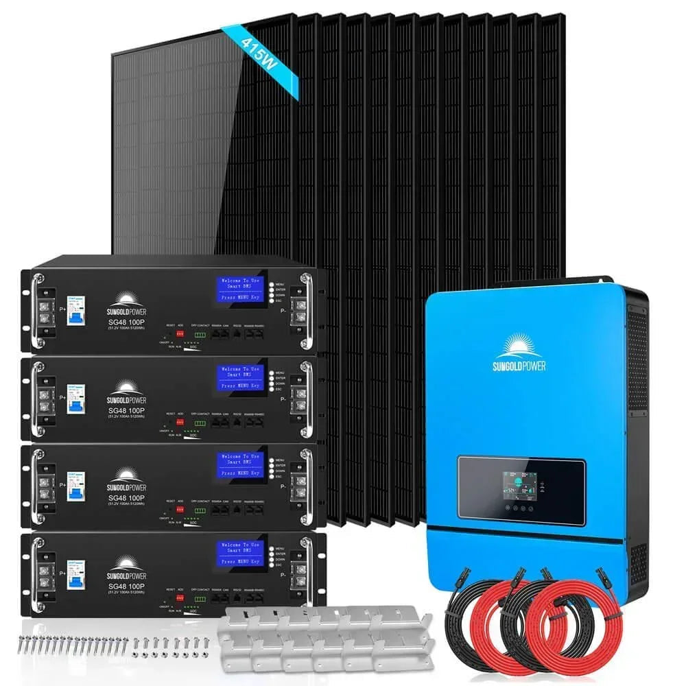 Off Grid Solar Kit 12 X 415 Watts Solar Panels 4 X 5.12kwh Lithium Battery 8000W Solar Inverter 48VDC 120V/240V SGM-8K20 - Energize Trek