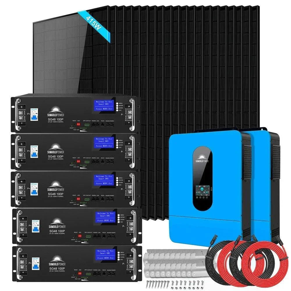 Off-Grid Solar Kit 13000W 48VDC 120V/240V 20.48KWH Lithium Battery 14 X 415 Watts Solar Panels SGR-13KM - Energize Trek