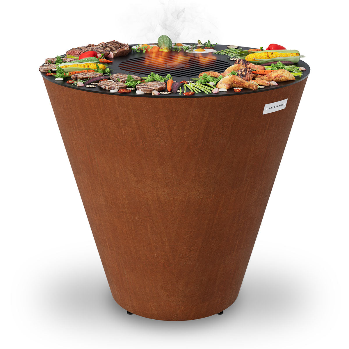 Arteflame One Series 40″ — XXL Flat-Top Charcoal Grill & Fire Bowl (Single-Piece CORTEN Body) - Energize Trek