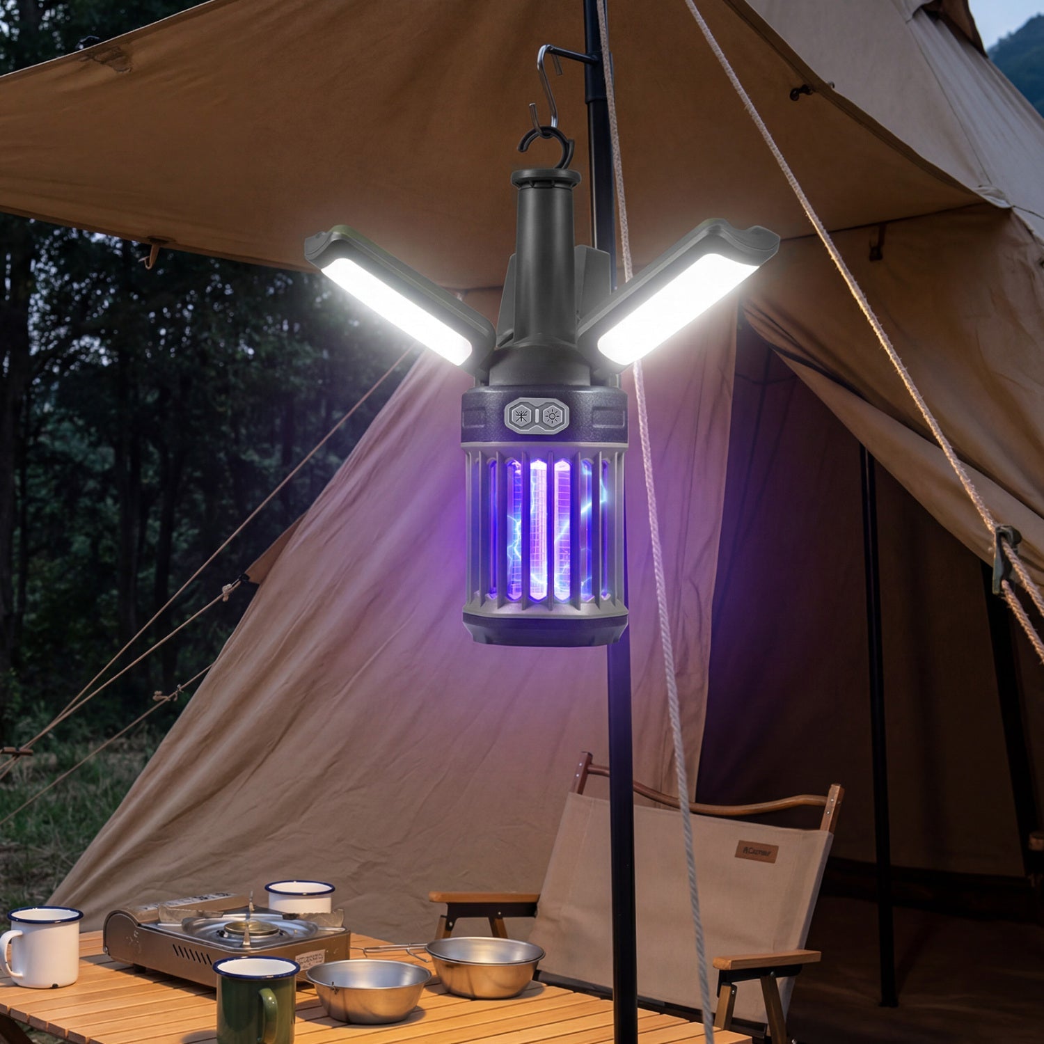 Outdoor Bug Zapper with Foldable Camping Lantern USB-C Rechargeable Electric Mosquito Killer - Energize Trek