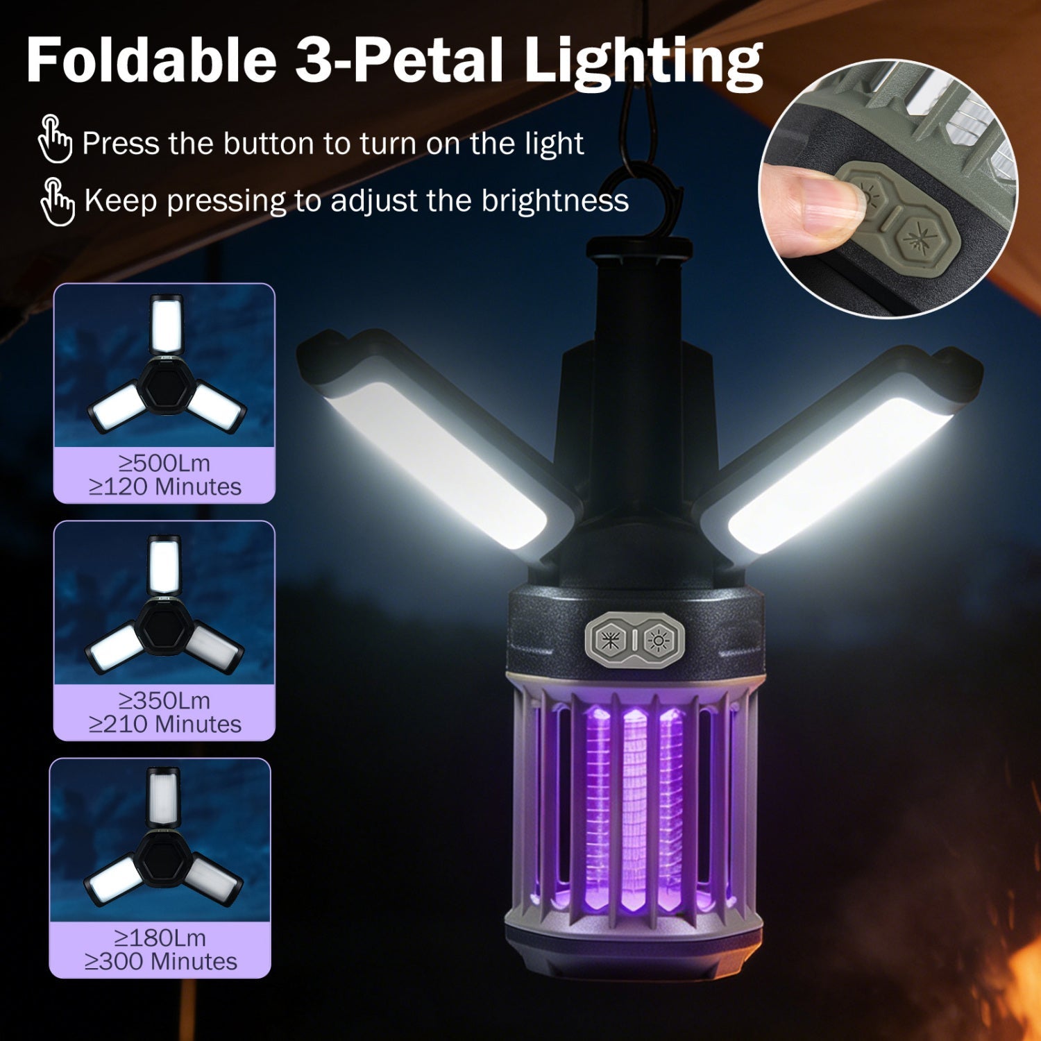 Outdoor Bug Zapper with Foldable Camping Lantern USB-C Rechargeable Electric Mosquito Killer - Energize Trek