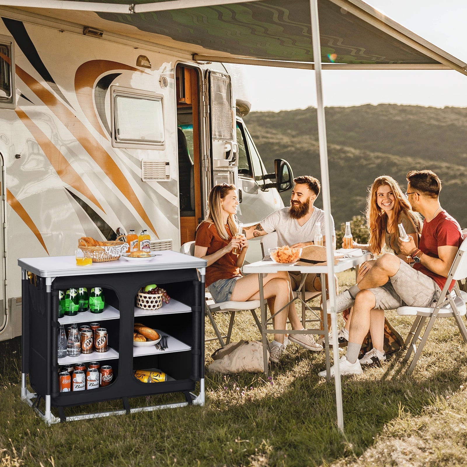 Outdoor Camping Cooking Table with Storage Organizer - Energize Trek