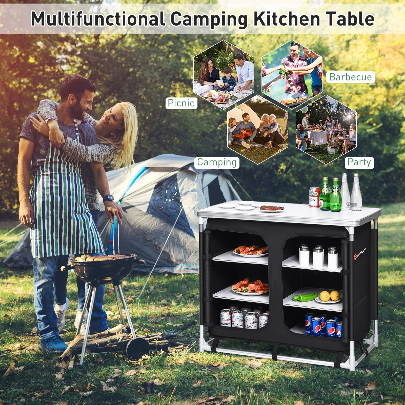 Outdoor Camping Cooking Table with Storage Organizer - Energize Trek