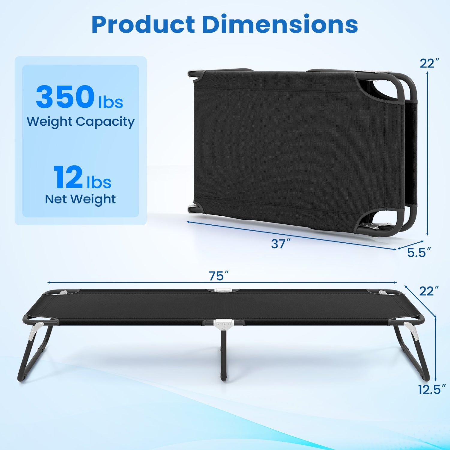 Outdoor Folding Camping Bed for Sleeping Hiking Travel-Black - Energize Trek