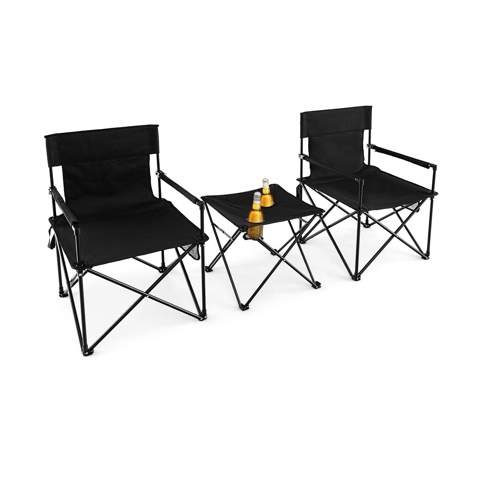 Outdoor Folding Camping Chairs and Table Set with Carrying Bag-Black - Energize Trek