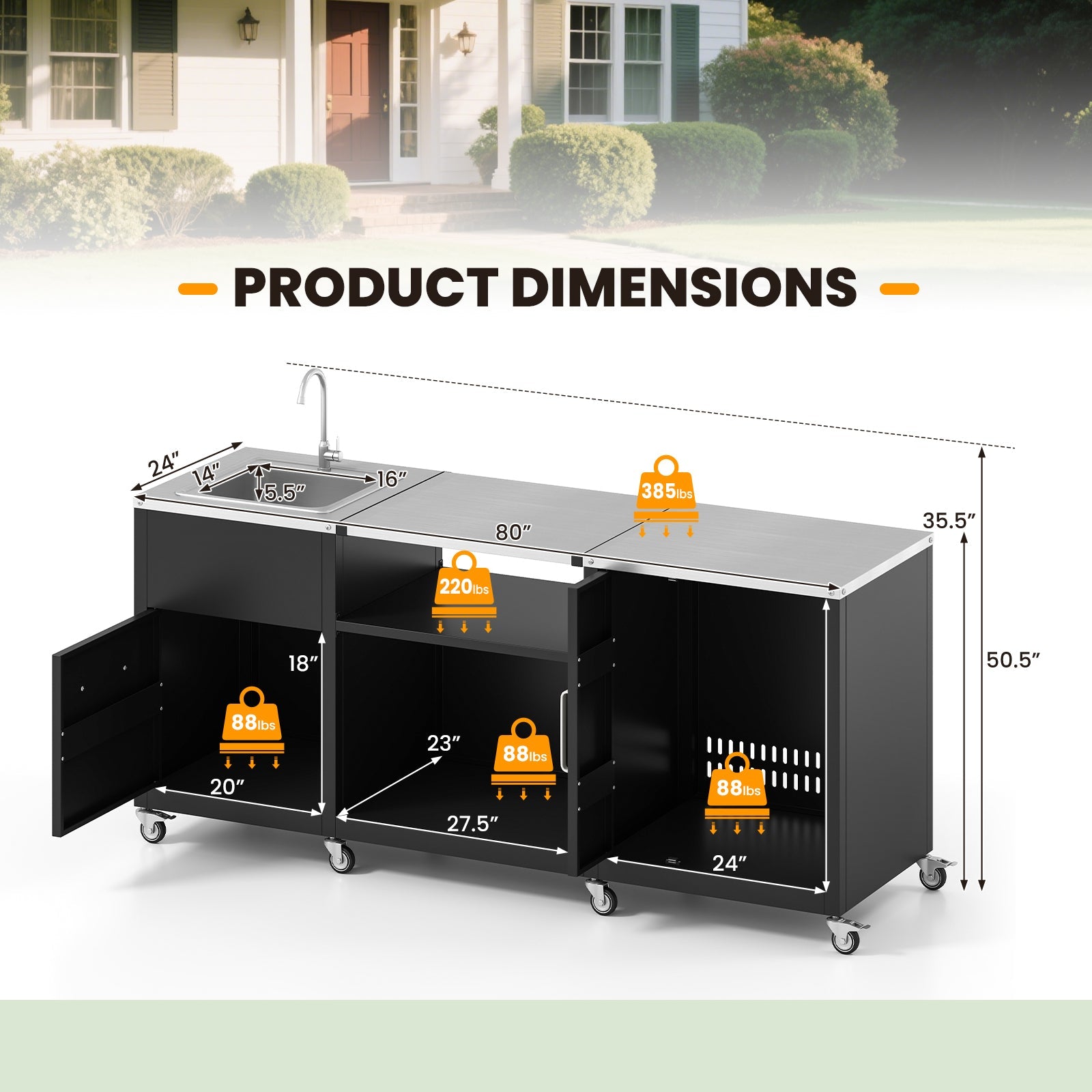 Outdoor Grill Table with Sink and Drainage Heavy Duty Metal Grill Cart-Black - Energize Trek