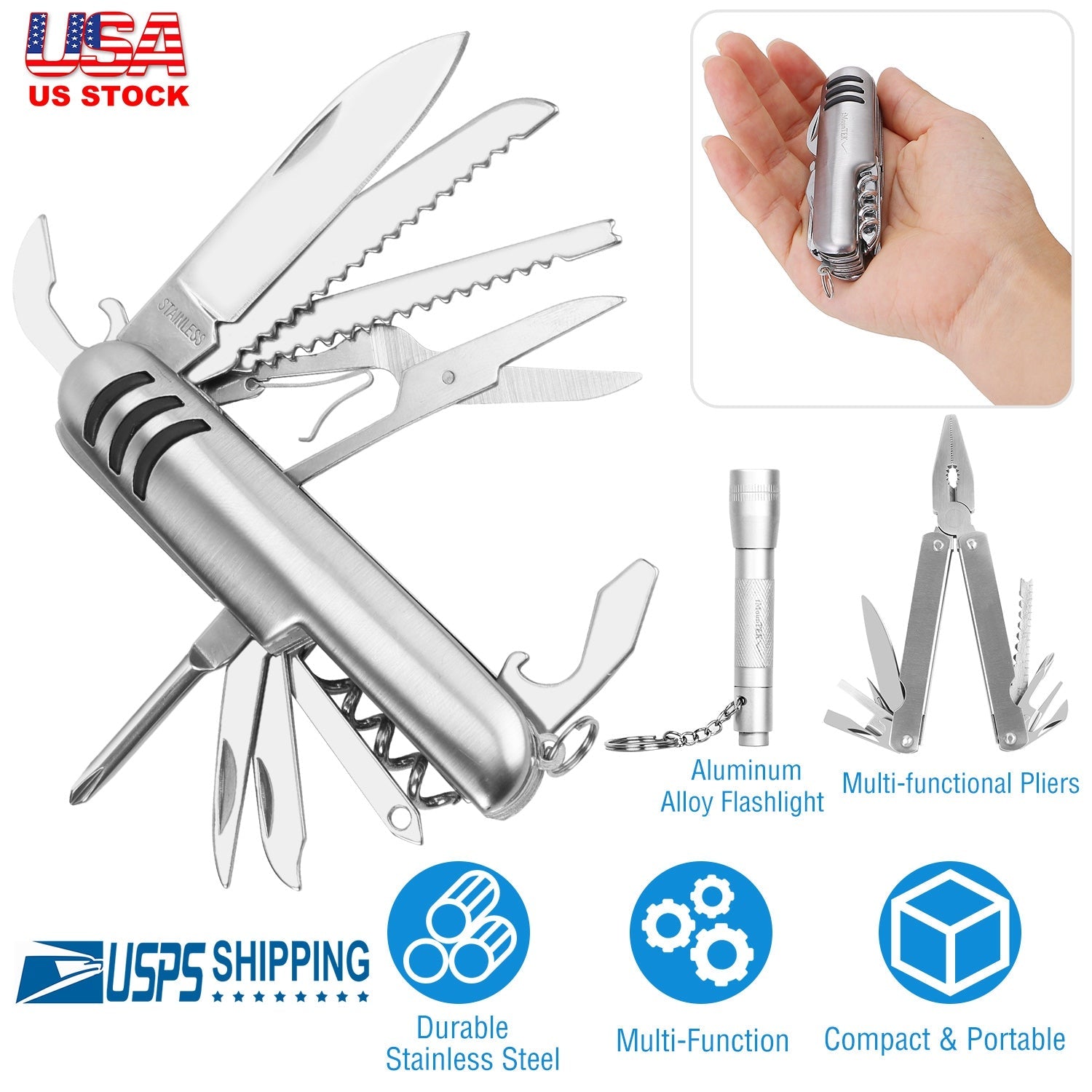 Outdoor Survival Tool Set Pocket Knife Pliers Flashlight Survival Emergency Kit for Camping Hiking Adventure Fishing Hunting - Energize Trek