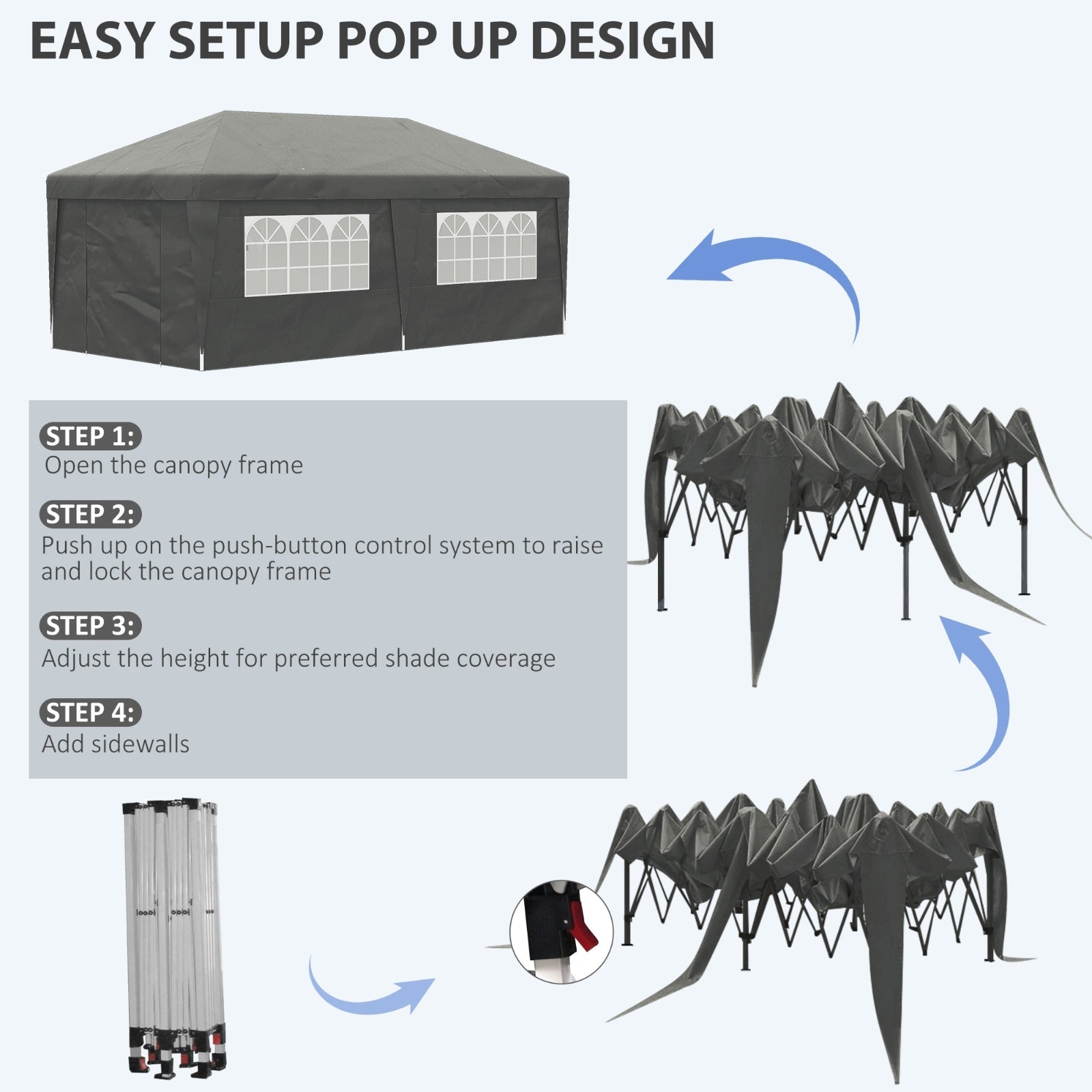Outsunny 10' X 19.5' Pop Up Canopy Tent With Sidewalls, Height Adjustable Large Party Tent Event She - Energize Trek