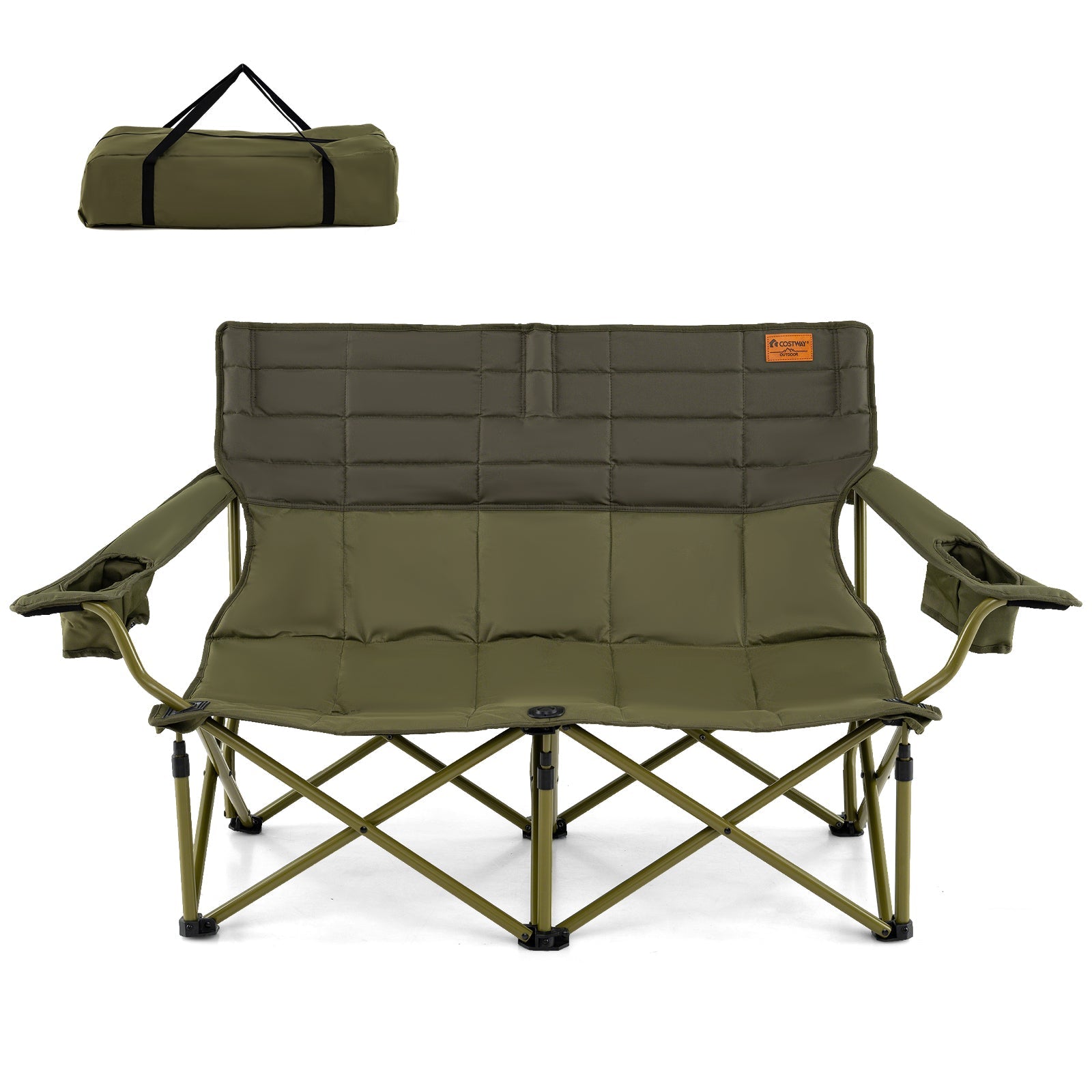Oversized Camping Chair Folding Loveseat Camping Couch with Cup Holders & Thick Padding - Energize Trek