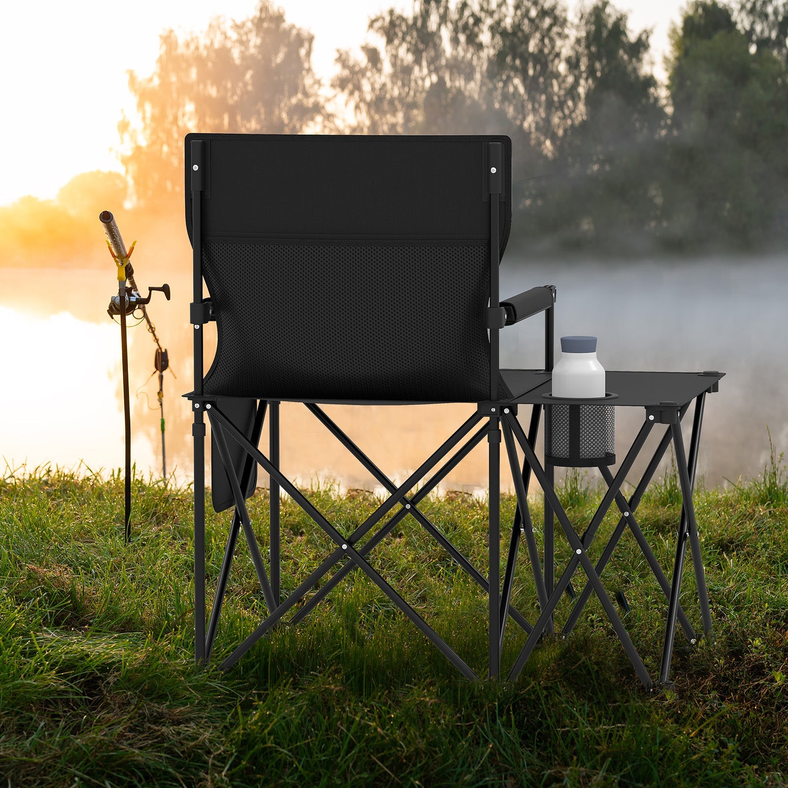 Oversized Camping Chair with Side Table and 2 Storage Pockets - Energize Trek