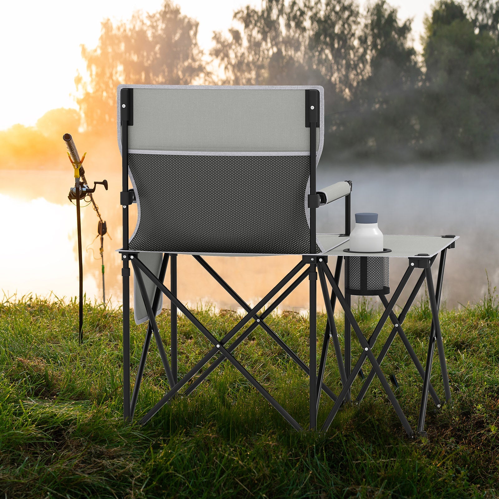 Oversized Camping Chair with Side Table and 2 Storage Pockets - Energize Trek