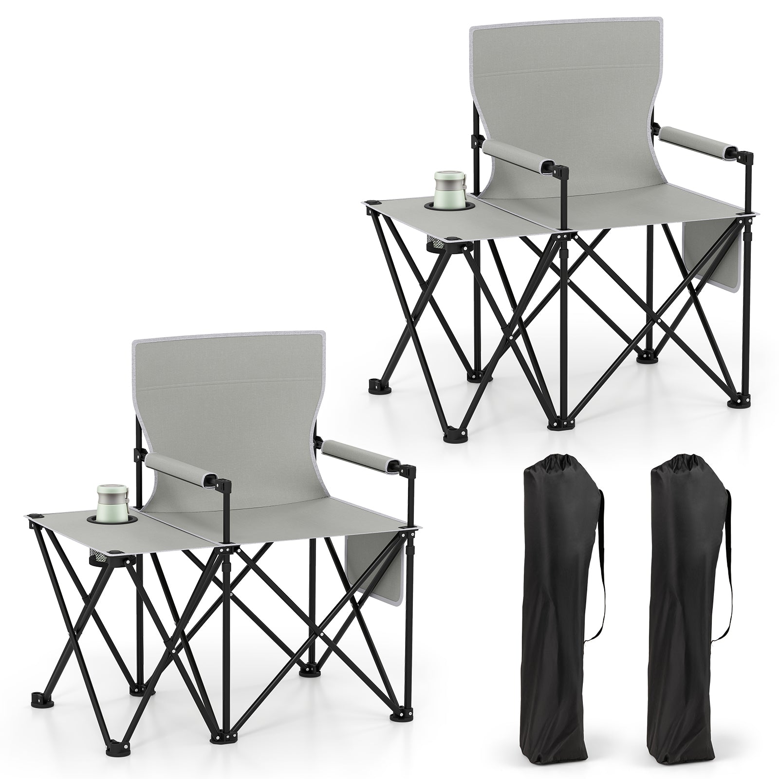 Oversized Camping Chair with Side Table and 2 Storage Pockets - Energize Trek