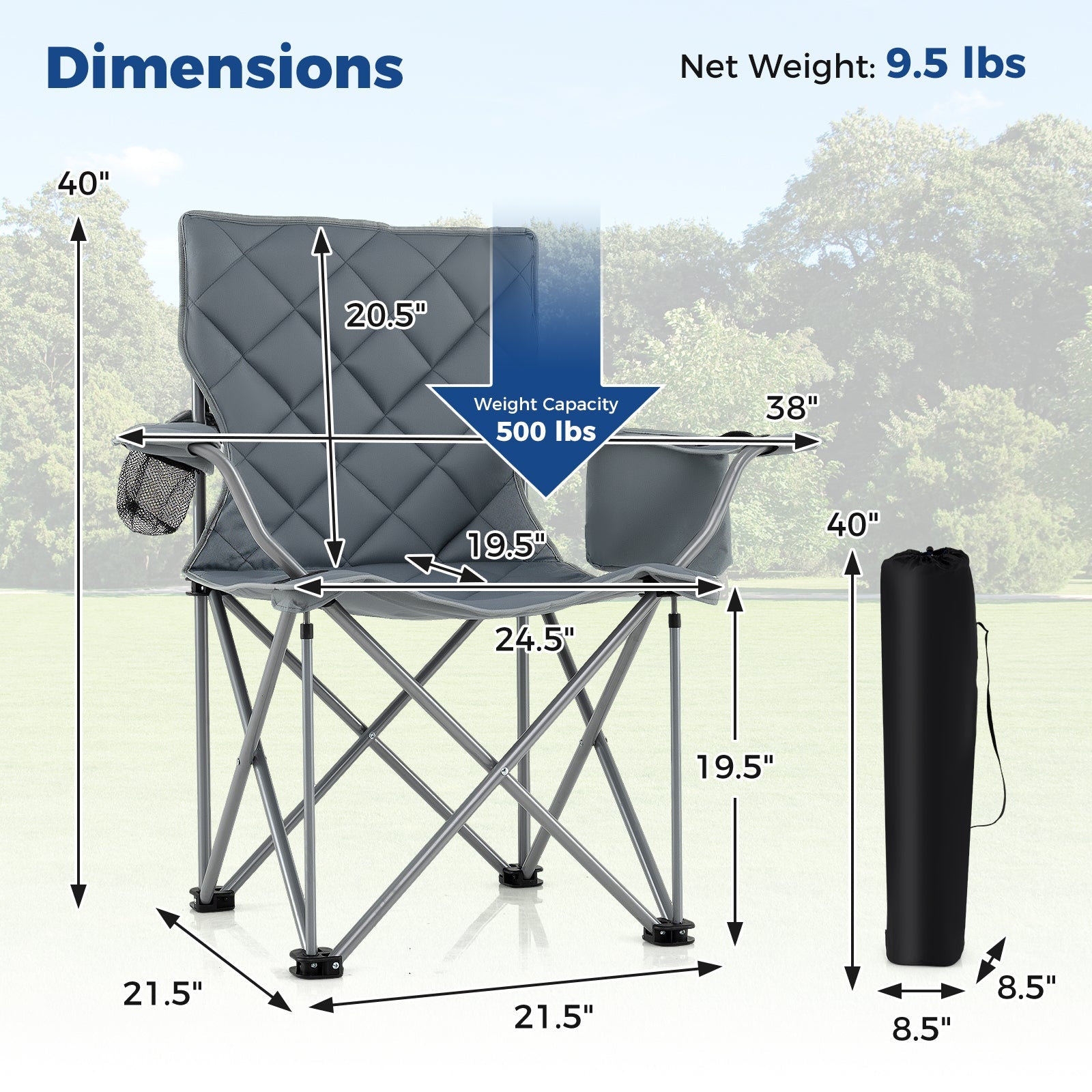 Oversized Camping Chairs Outdoor Folding Chair with Cooler Pouch and Cup Holder - Energize Trek
