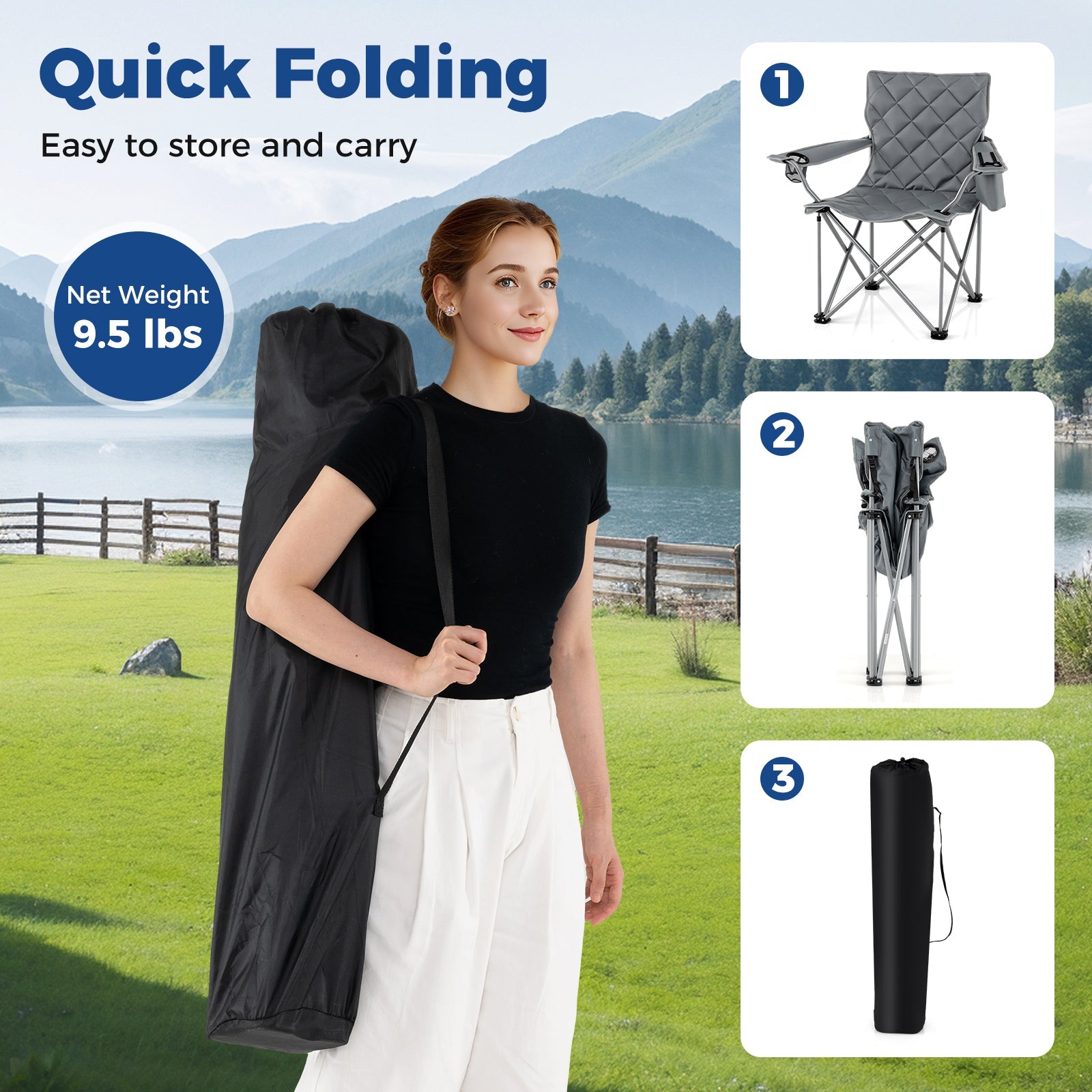 Oversized Camping Chairs Outdoor Folding Chair with Cooler Pouch and Cup Holder - Energize Trek