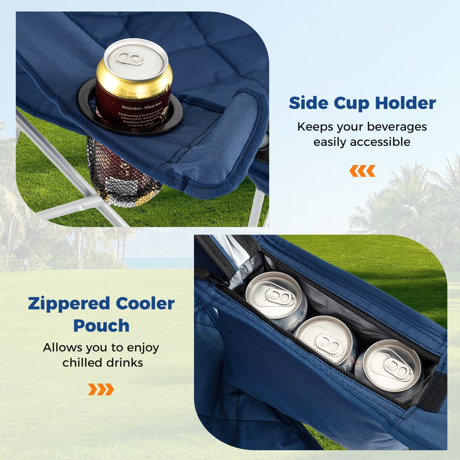 Oversized Camping Chairs Outdoor Folding Chair with Cooler Pouch and Cup Holder - Energize Trek