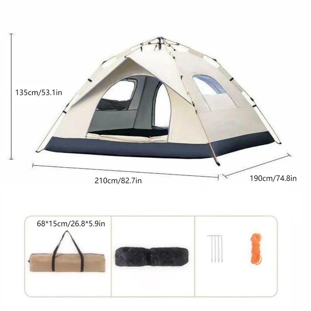Pakicetus Outdoor Sunshade Camping Tent With Two Doors And Windows - Energize Trek