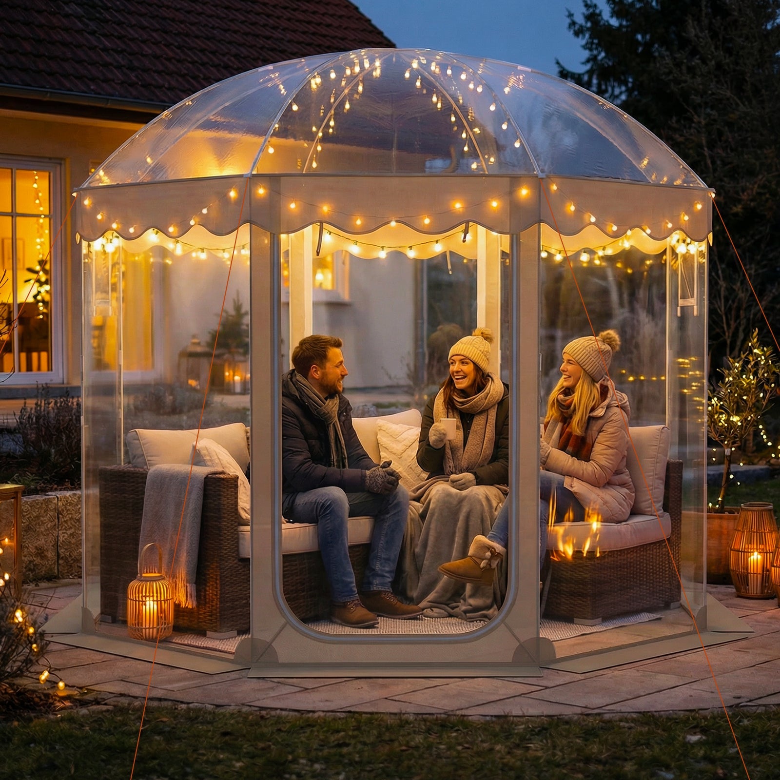 Pop Up Bubble Tent 10x10 FT for 8-10 People Weatherproof Pod with 540° Panoramic Clear PVC - Energize Trek