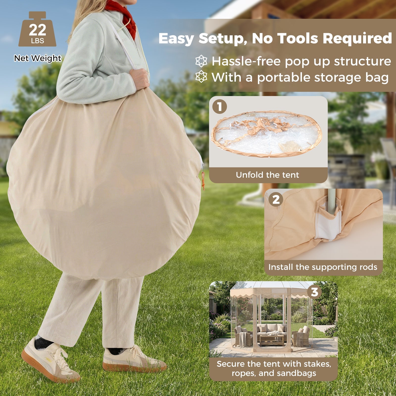Pop Up Bubble Tent 10x10 FT for 8-10 People Weatherproof Pod with 540° Panoramic Clear PVC - Energize Trek