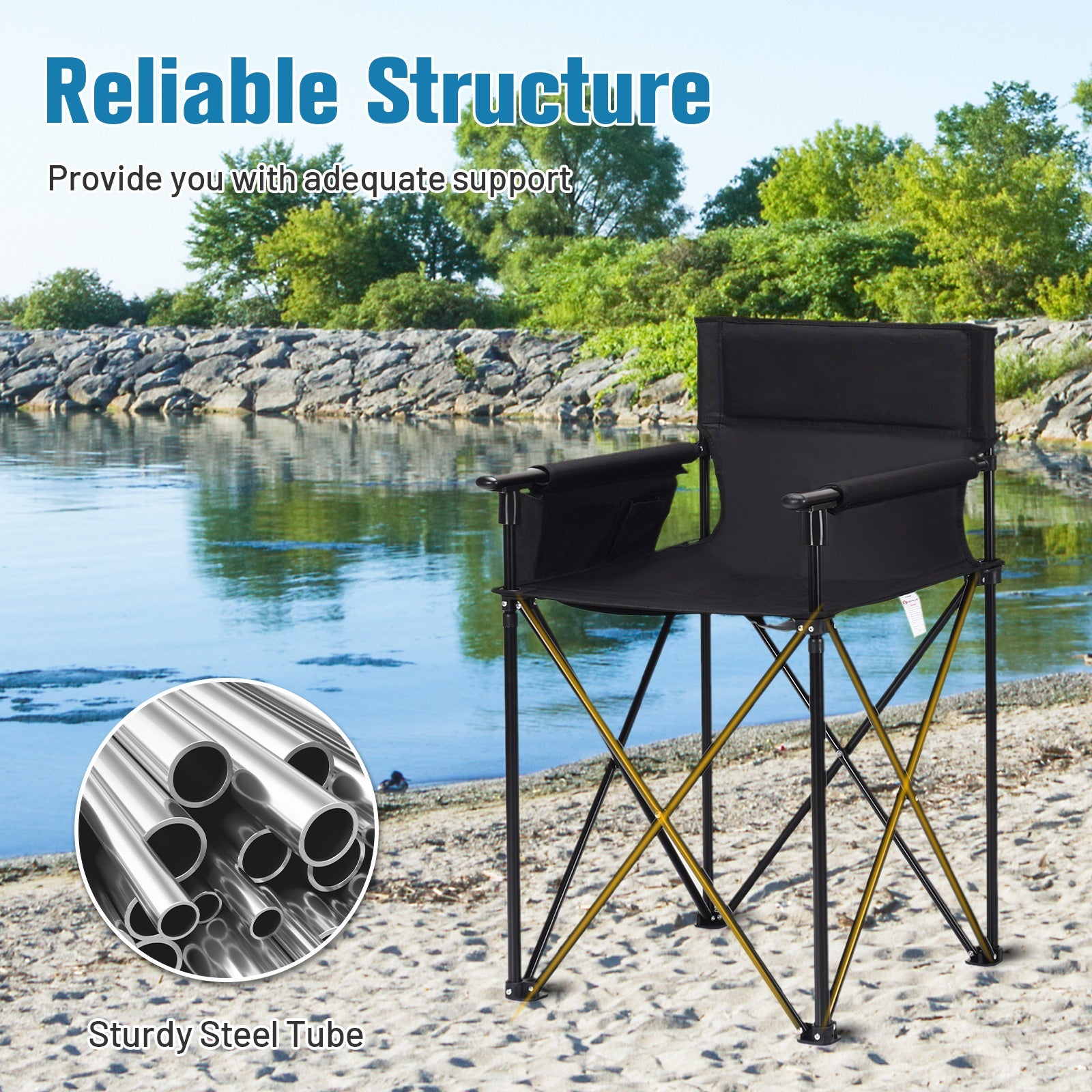 Portable 38 Inch Oversized High Camping Fishing Folding Chair - Energize Trek