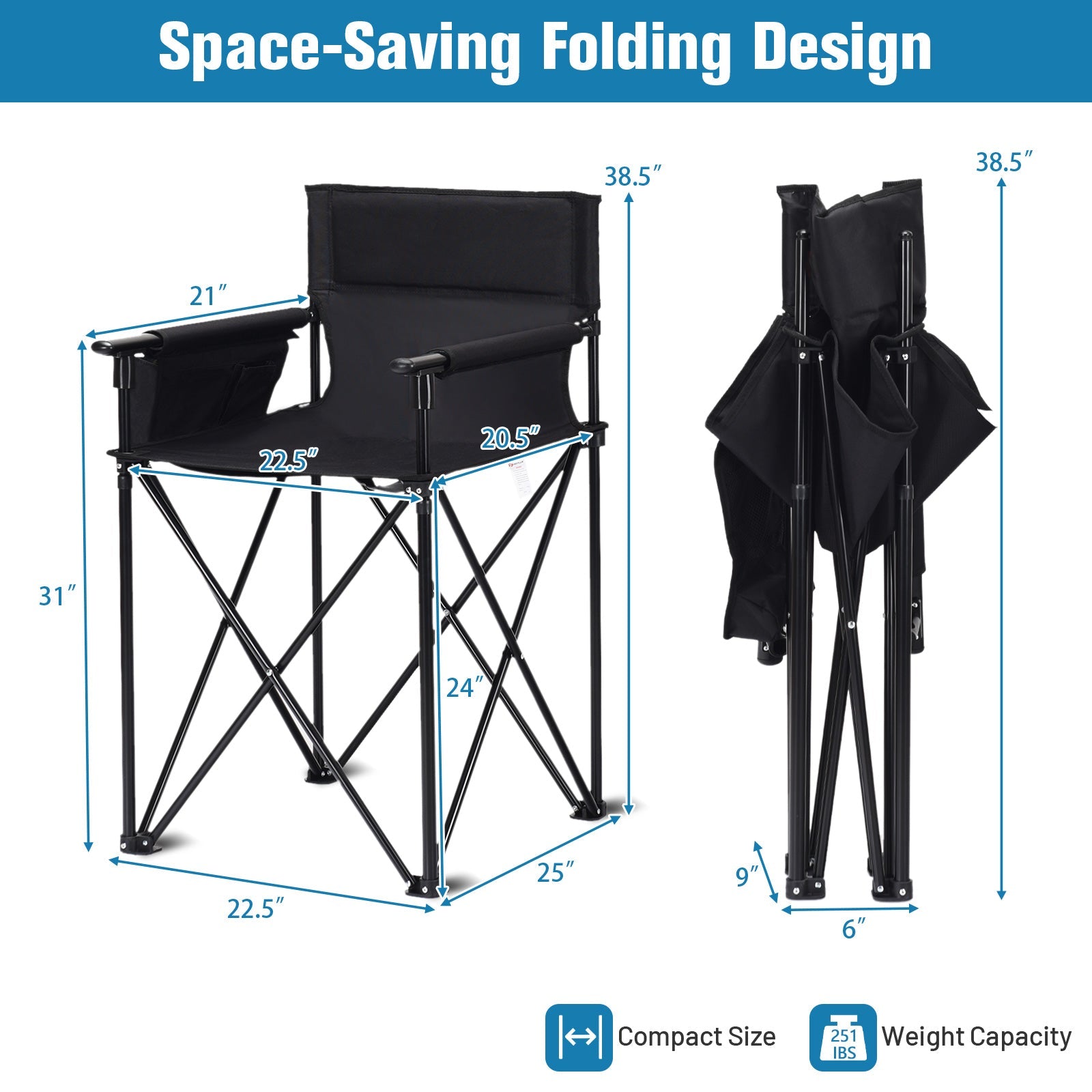 Portable 38 Inch Oversized High Camping Fishing Folding Chair - Energize Trek