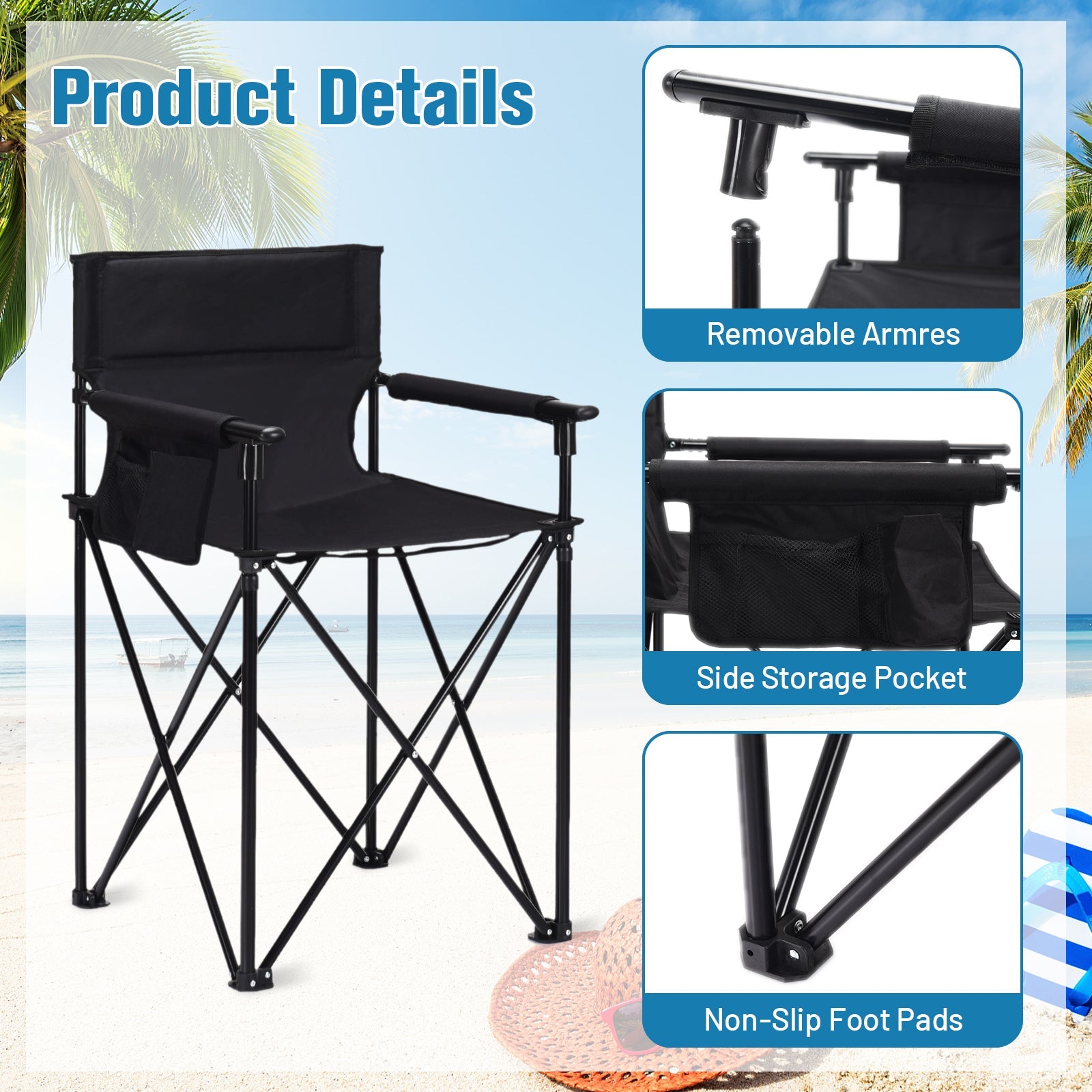 Portable 38 Inch Oversized High Camping Fishing Folding Chair - Energize Trek