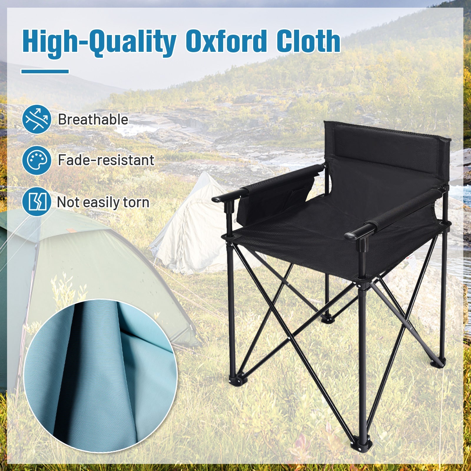 Portable 38 Inch Oversized High Camping Fishing Folding Chair - Energize Trek