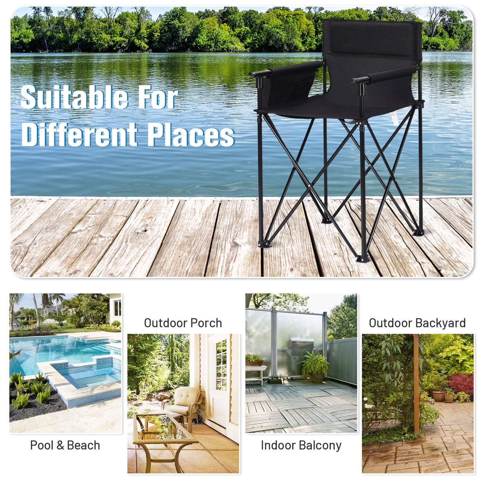 Portable 38 Inch Oversized High Camping Fishing Folding Chair - Energize Trek