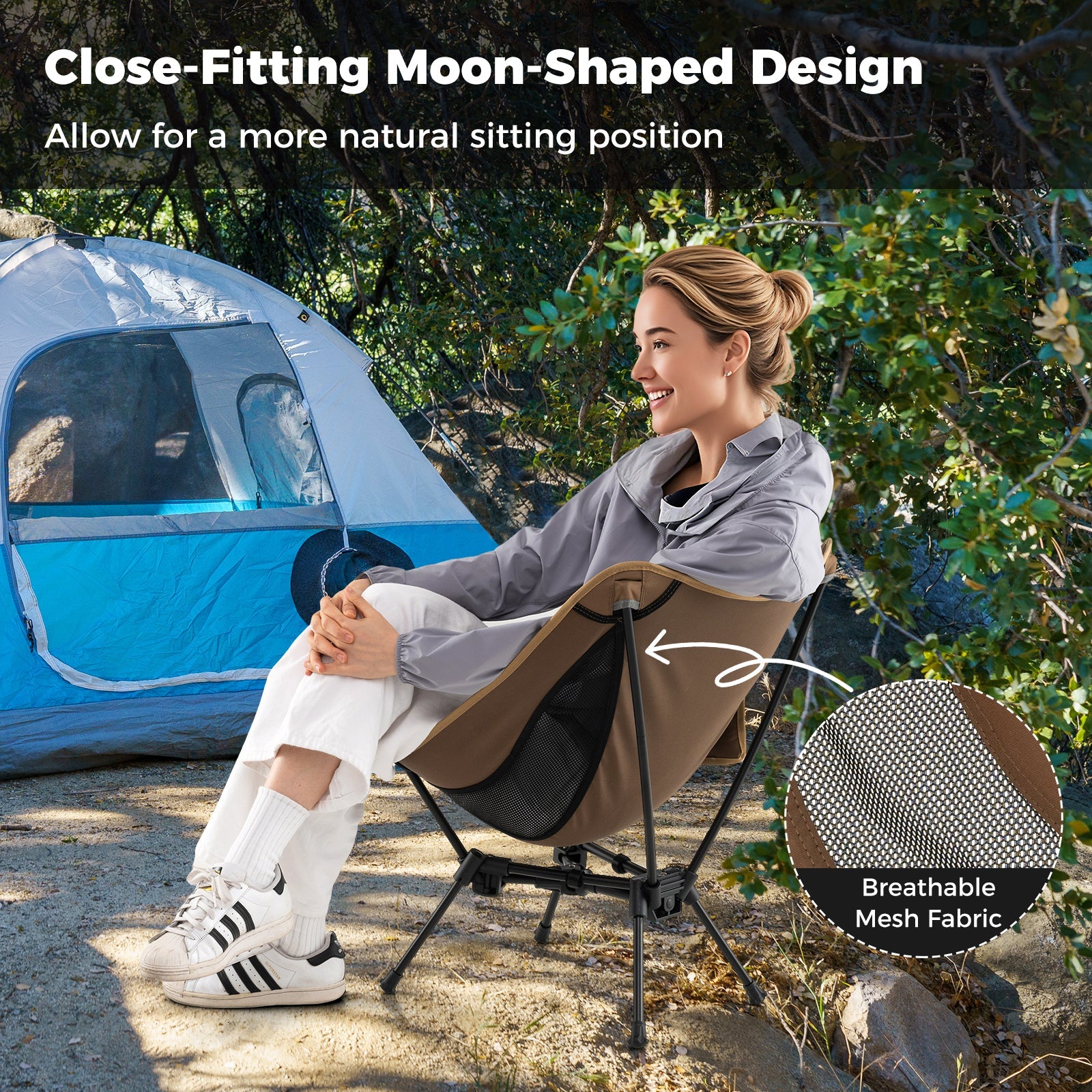 Portable Camping Chair with Compact Carrying Bag-Coffee - Energize Trek