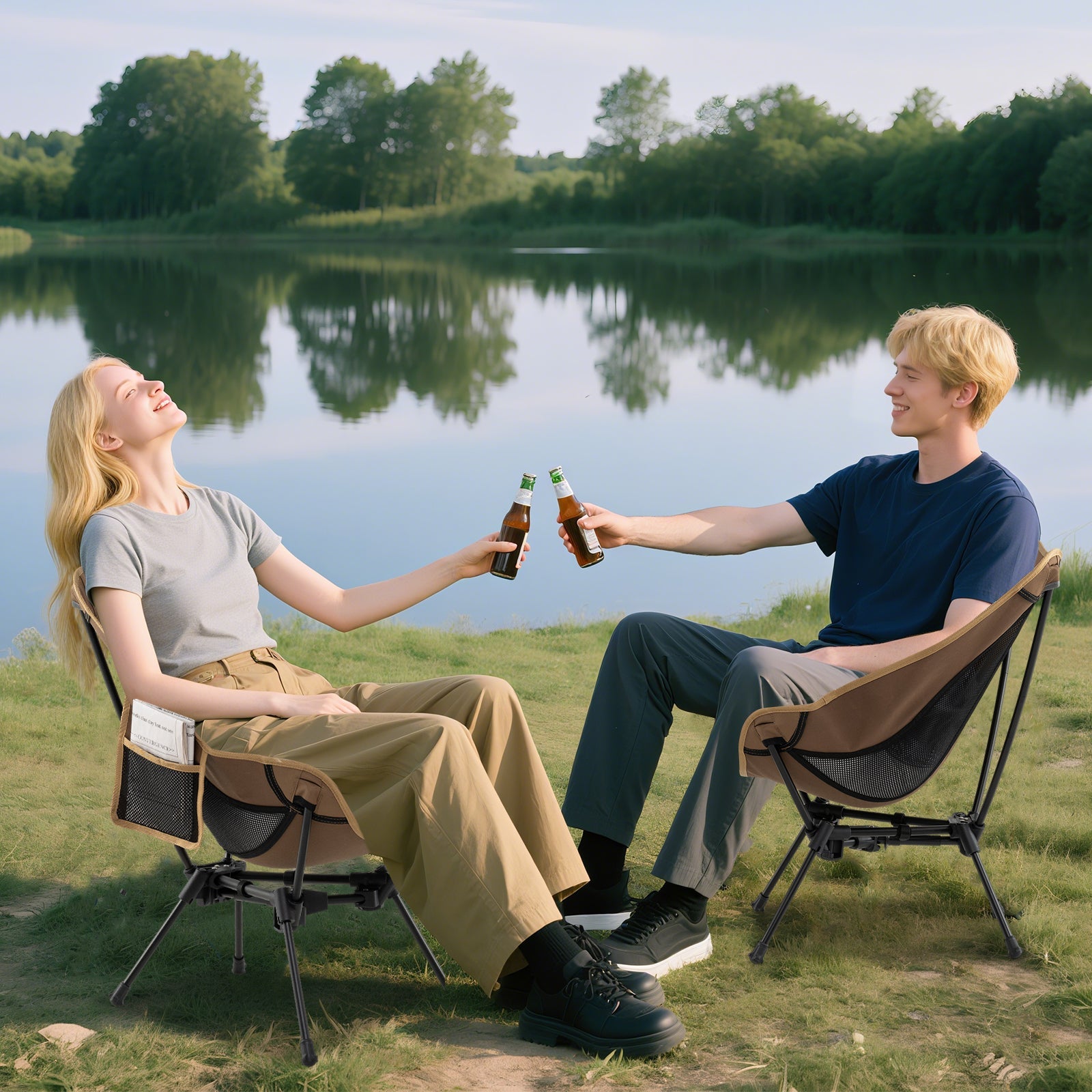 Portable Camping Chair with Compact Carrying Bag-Coffee - Energize Trek