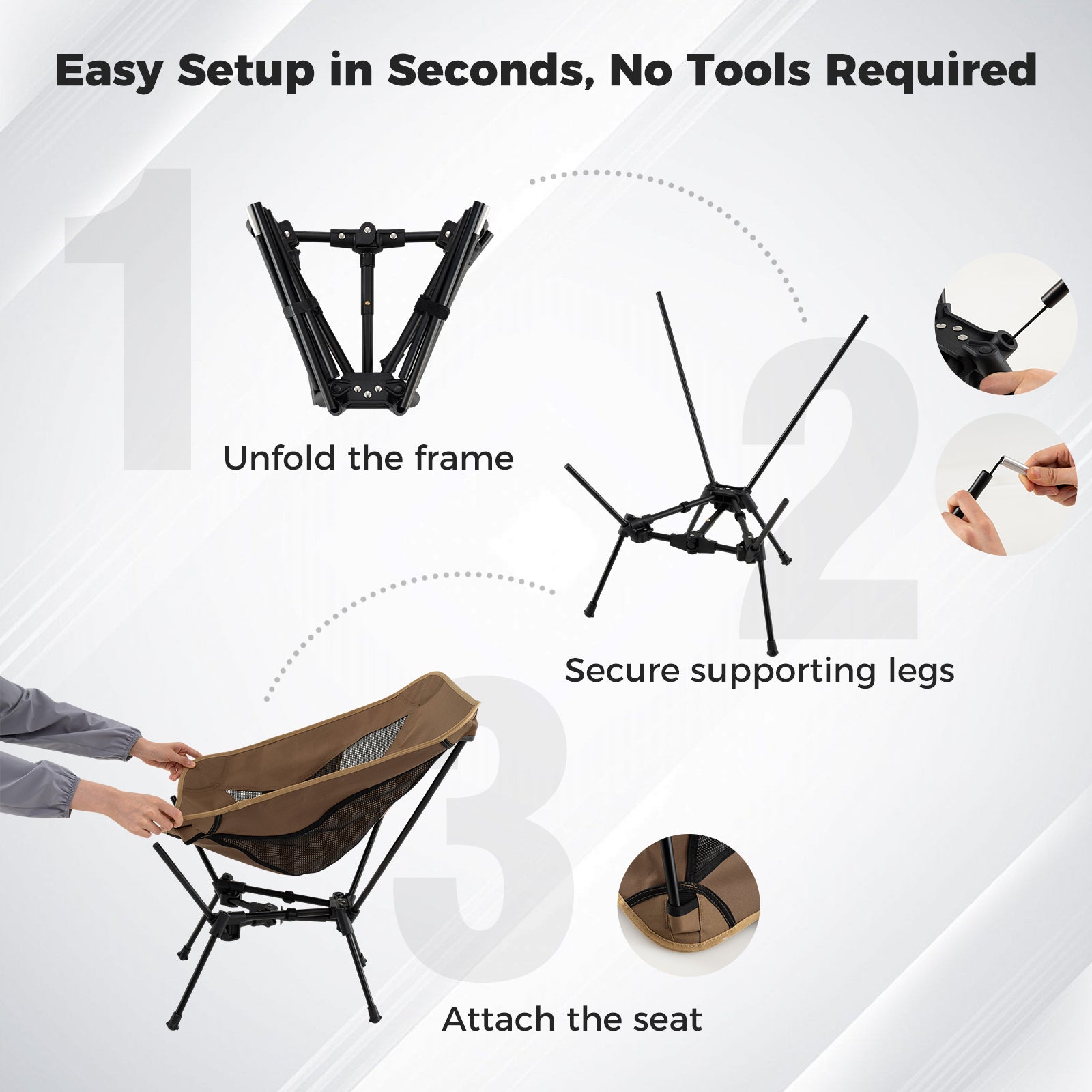 Portable Camping Chair with Compact Carrying Bag-Coffee - Energize Trek