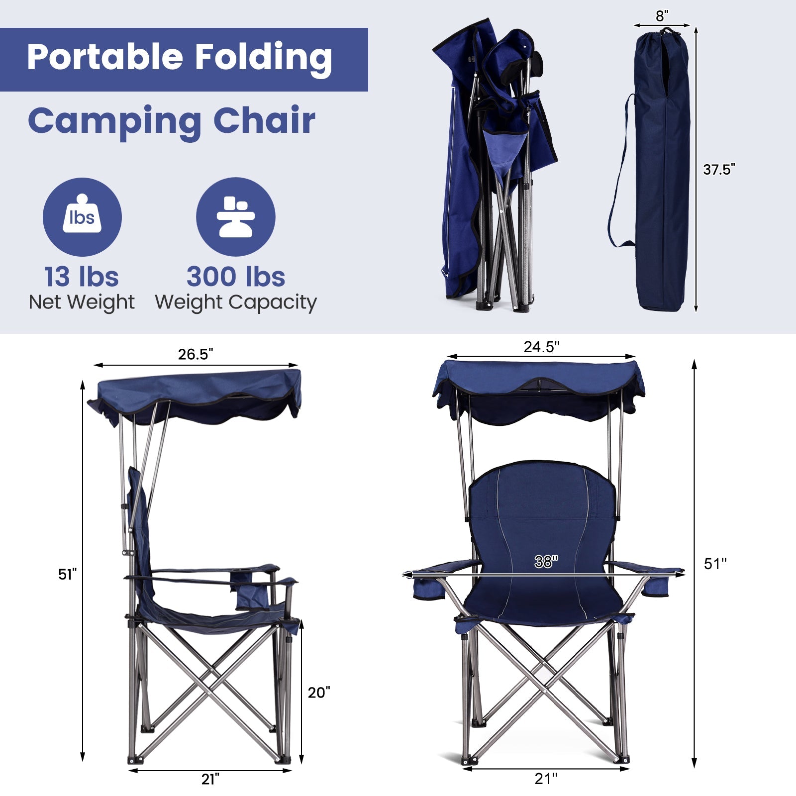 Portable Folding Beach Canopy Chair with Cup Holders - Energize Trek