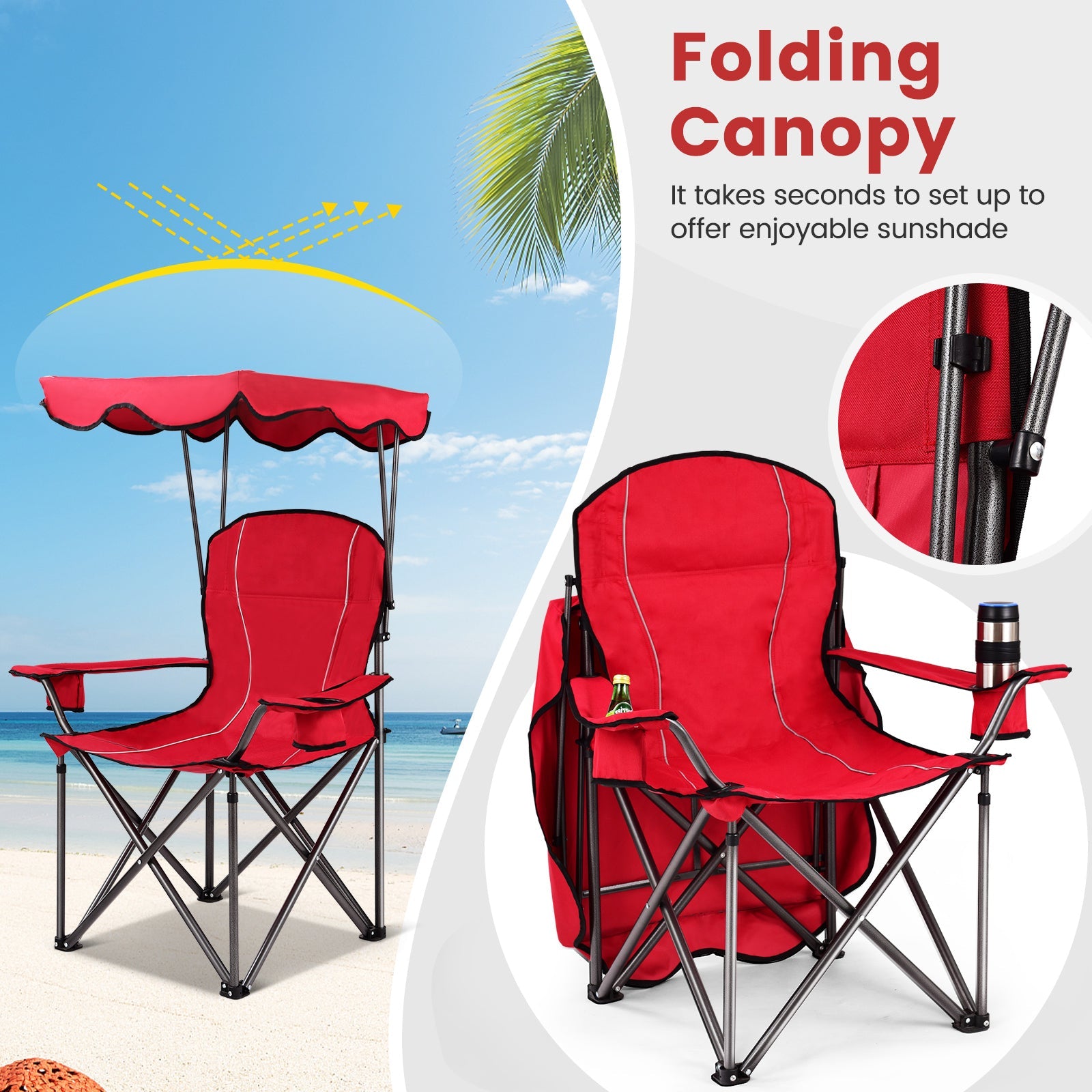 Portable Folding Beach Canopy Chair with Cup Holders - Energize Trek