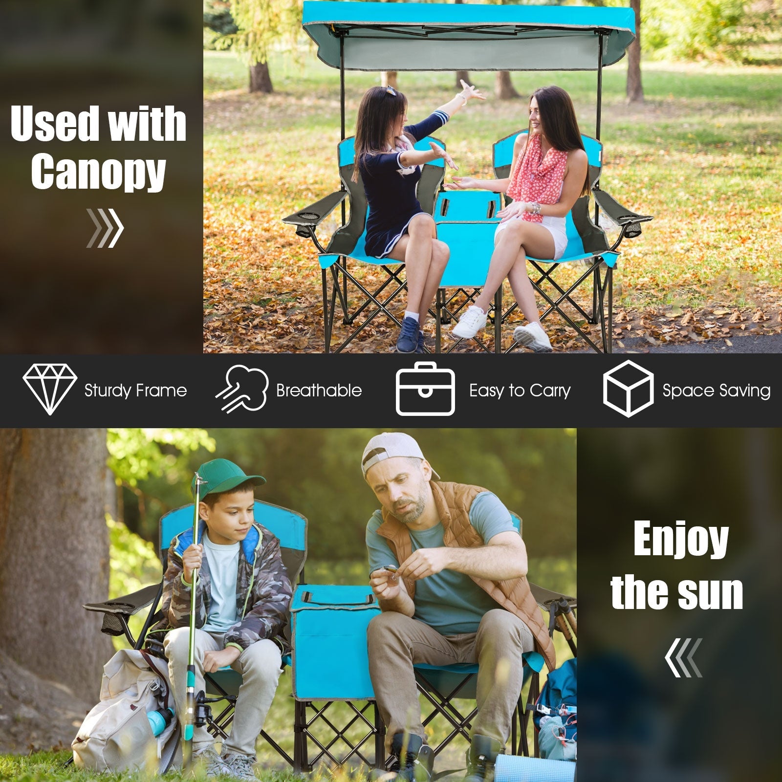 Portable Folding Camping Canopy Chairs with Cup Holder - Energize Trek